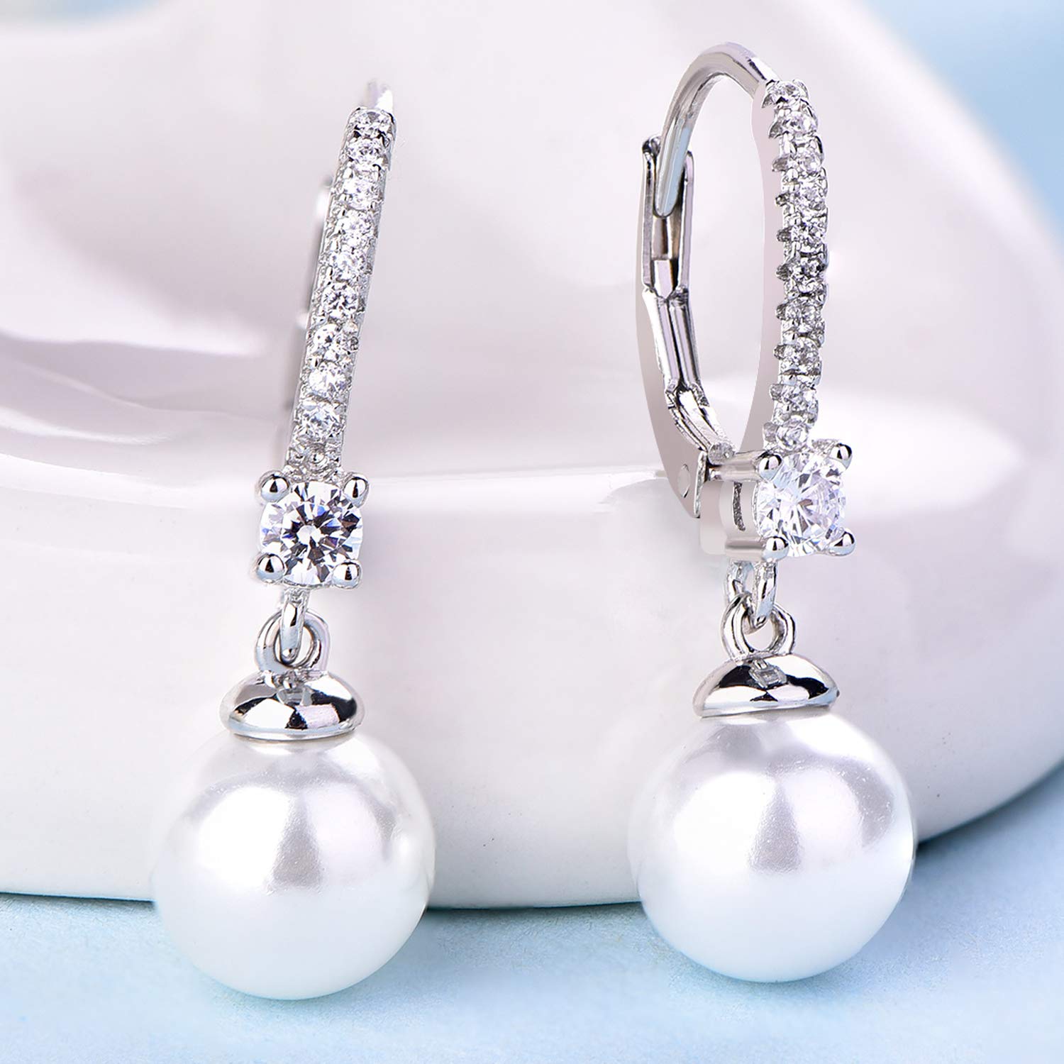 JO WISDOM Perlen Ohrringe Perlenohrringe Sterling Silber 925 Hängend Ohrringe mit 8MM Weiß/schwarz Perlen mit AAA Zirkonia