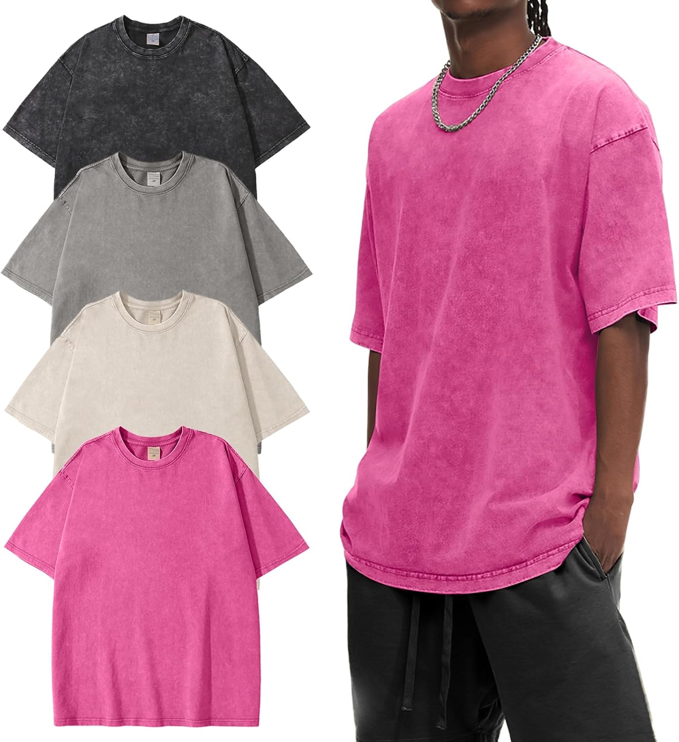 Eisctnd Men's Oversized Heavy Cotton T-Shirt (4 Pack)