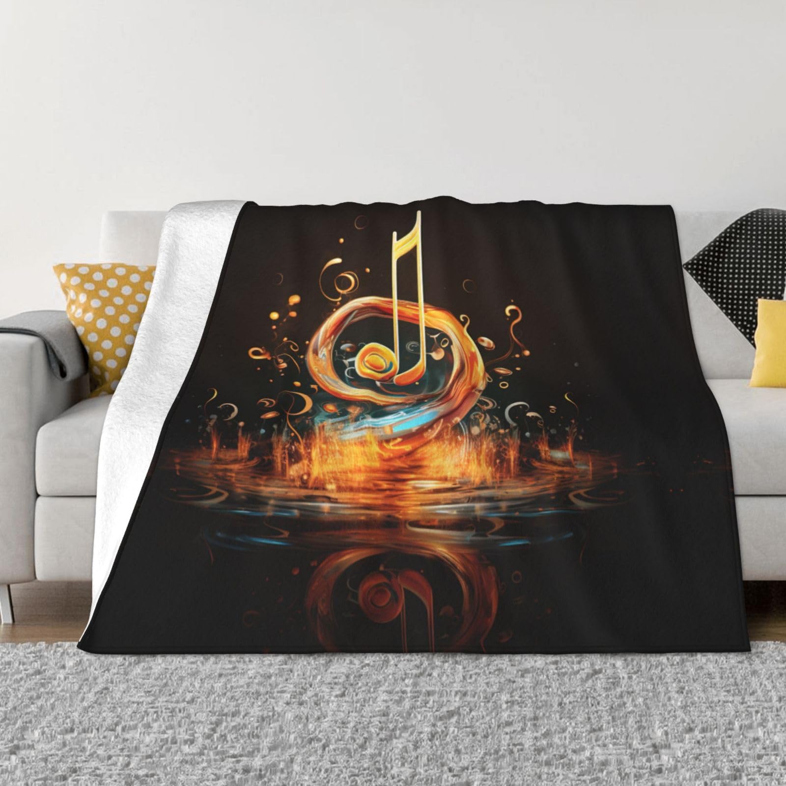 Coperta decorativa morbida e calda in flanella per bambini, cane, gatto, 127 x 152 cm, stampa con simboli musicali