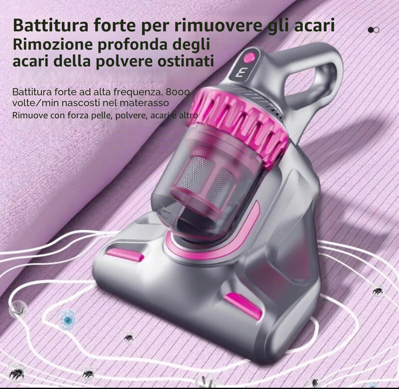 Generico Aspirapolvere Senza Fili 2-in-1 con Aspirabriciole Portatile, Scopa Elettrica Ricaricabile Potente e Leggera, Grigio e Rosa