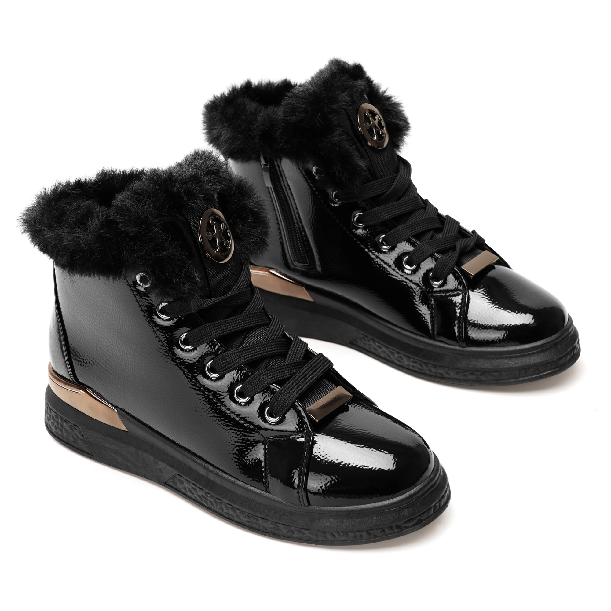 GLAMORA Botas cálidas de Invierno para Mujer: Zapatillas Antideslizantes con Forro de Piel sintética, Cremallera Interior, Impermeables, cómodas, con Cordones, para Caminar al Aire Libre.
