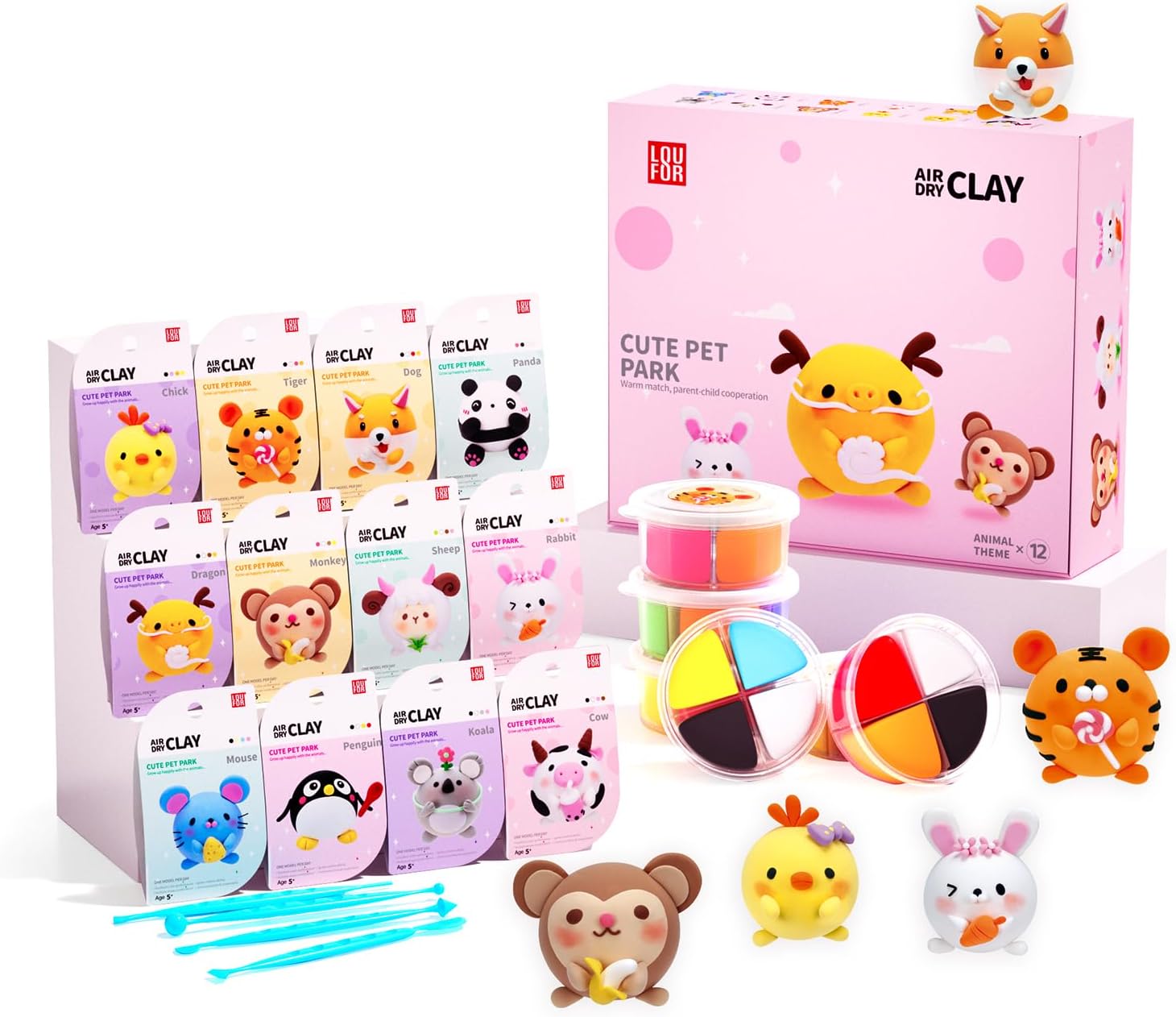 LOUFOR Air Dry Clay Kit for Kids - Ultra Soft Non-Toxic Modeling Clay with Tools & Tutorials, Safe DIY Crafts Gifts Ages 5+