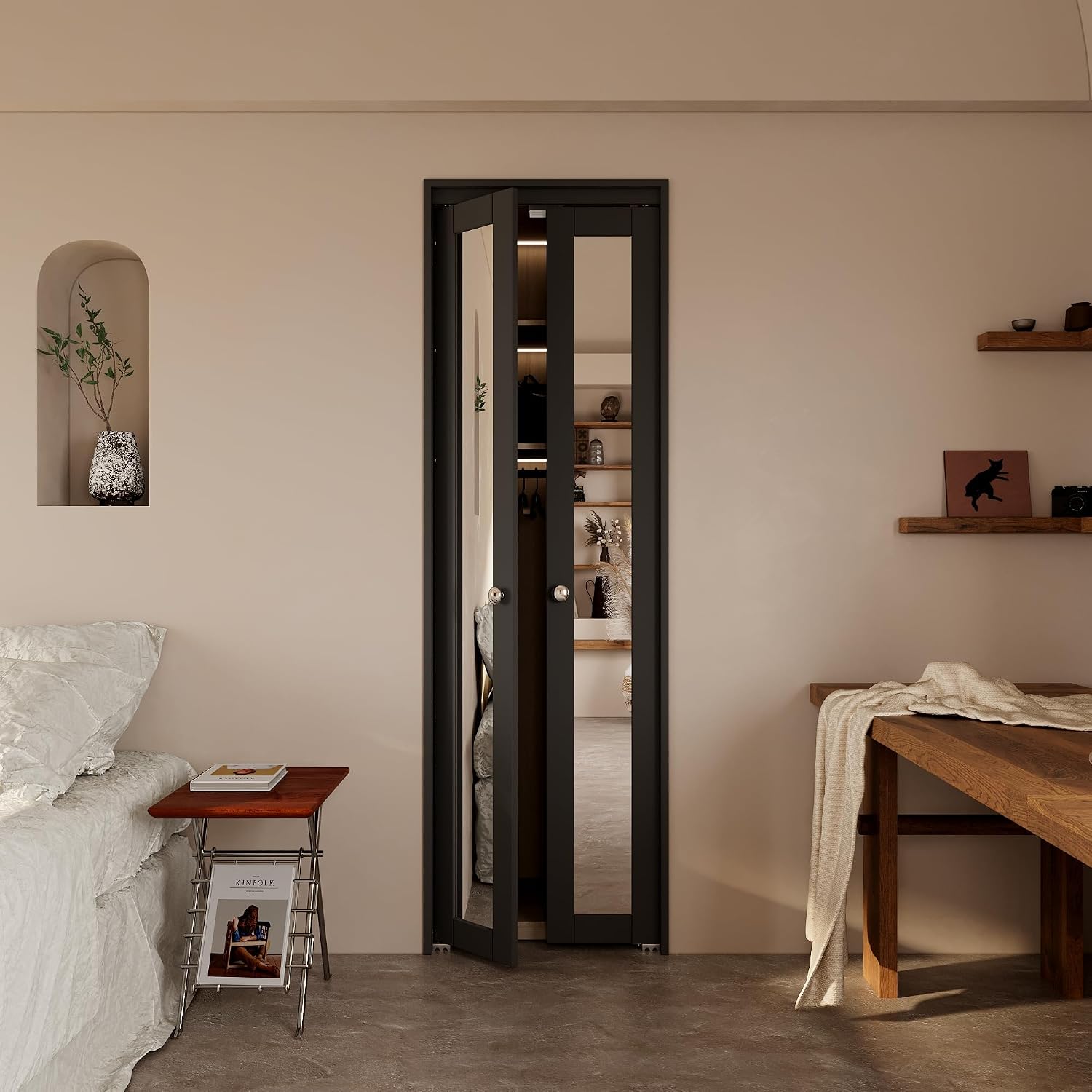 Pivot-French Or Bi-Fold Mirrored Door Solid Manufactured Wood with Installation Hardware Kit(Closet-Pantry),24" x 80"