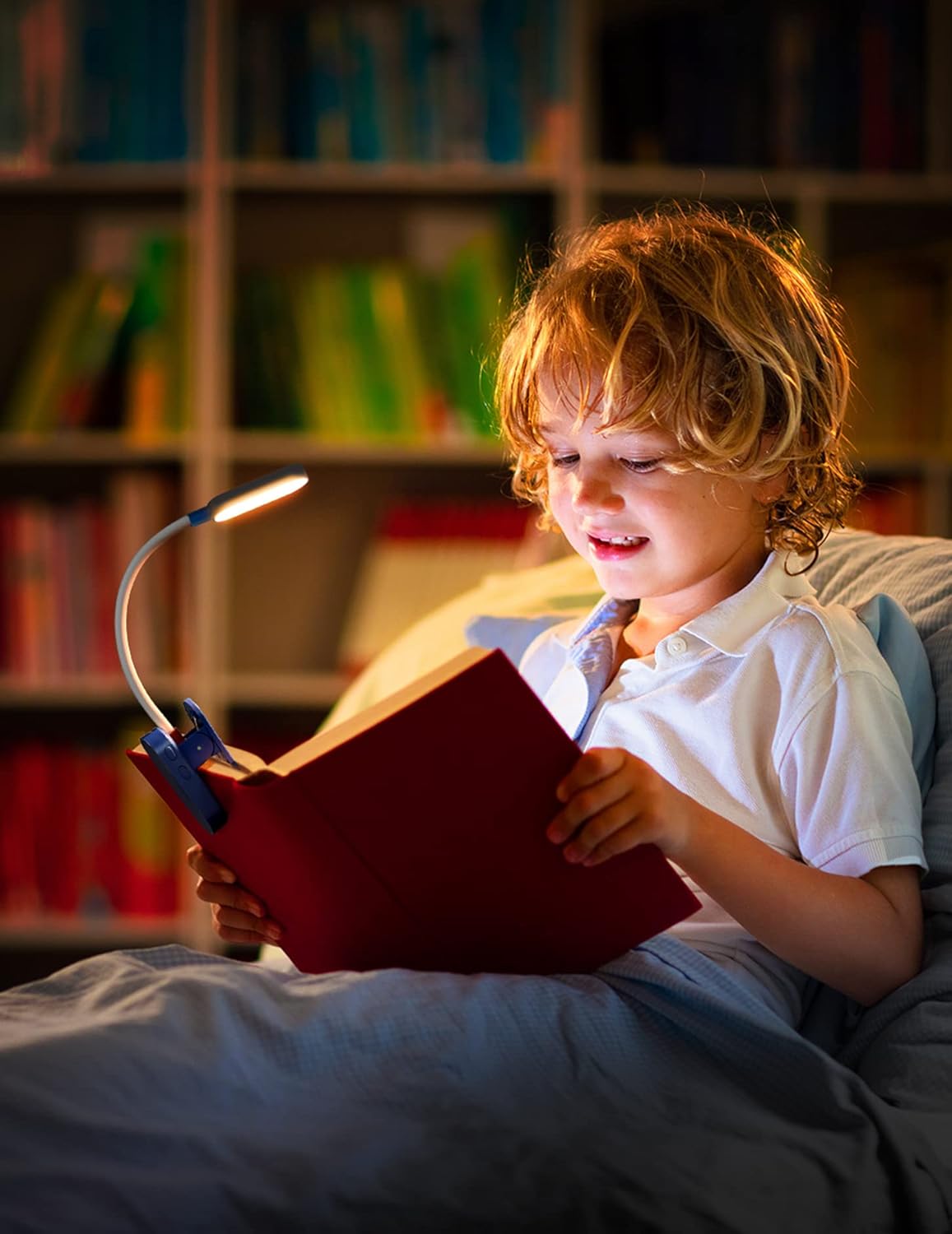 Rechargeable 16 LED Book Reading Light for Reading in Bed at Night, Amber Reading Light Clip on 3 Brightness Levels × 3 Color Modes, Up to 80 Hours Eye-Friendly Lighting for Kids