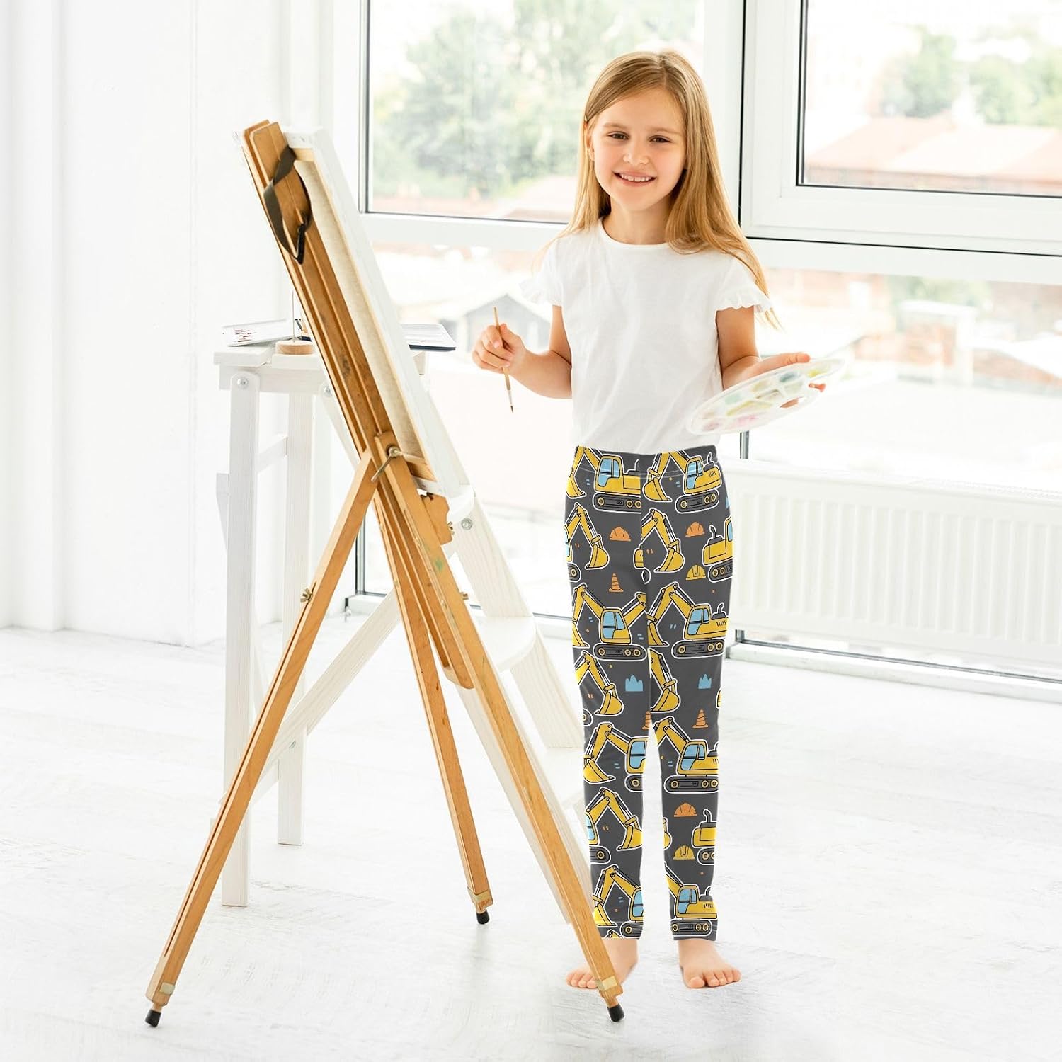 GAIREG Girls Activewear Leggings Cute Excavator Grey