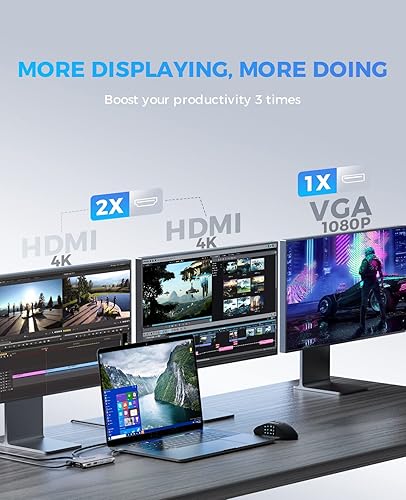 Miniatura 2 de USB C Docking Station Dual Monitor, UtechSmart 11 in 1 USB C Hub Triple Display, Laptop Dock with 2 HDMI, Ethernet, VGA, 100W PD, SD/TF Card Slot