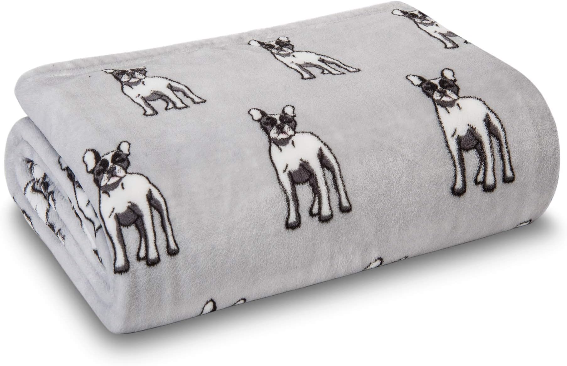 HowPlum Dog Frenchie French Bulldog Blanket Throw Velvet Plush Cozy Animal Pet Lover, Grey