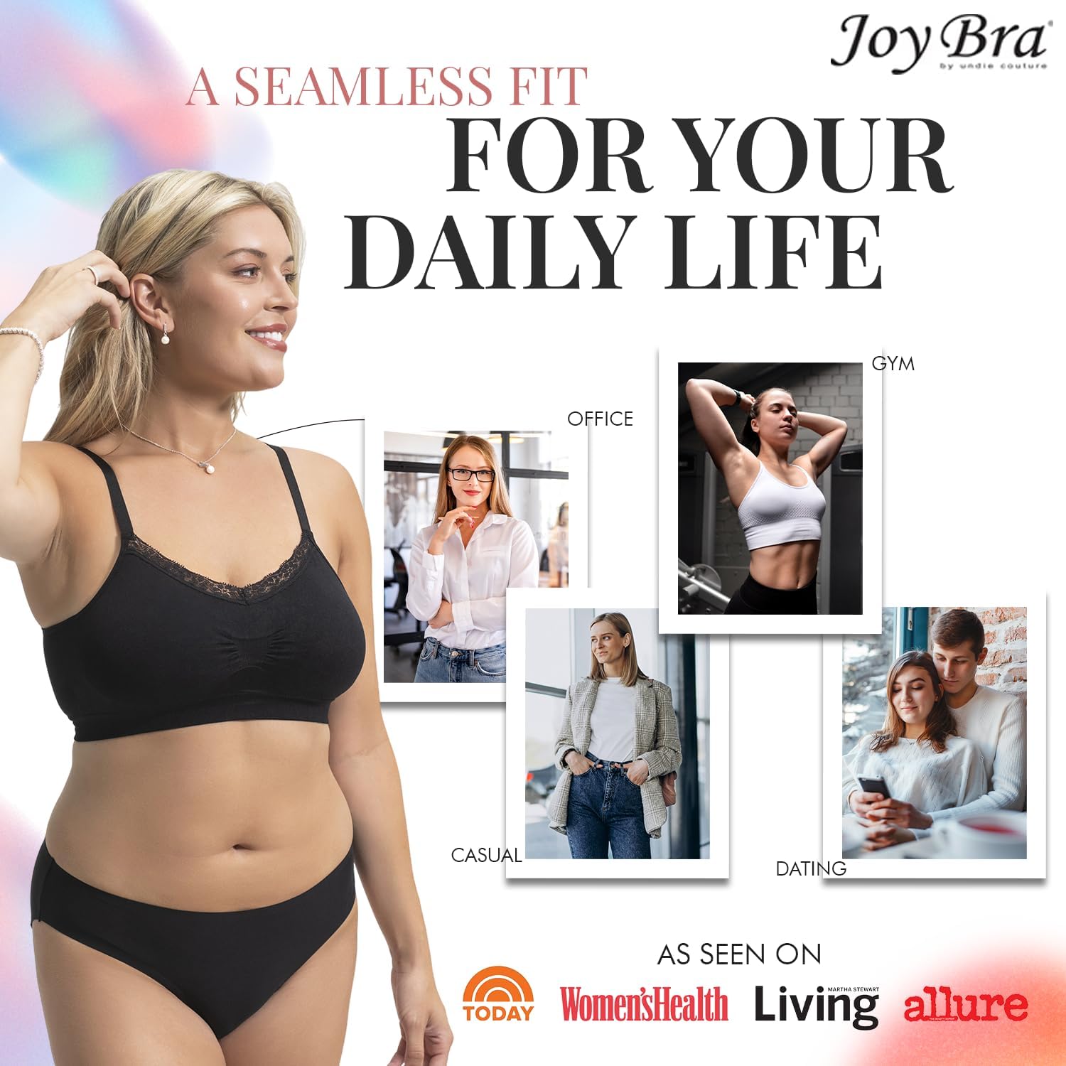 V-Neck Seamless Bra with Lace Trim, Full Coverage Wireless Bras for Women, Adjustable Straps - Image 7