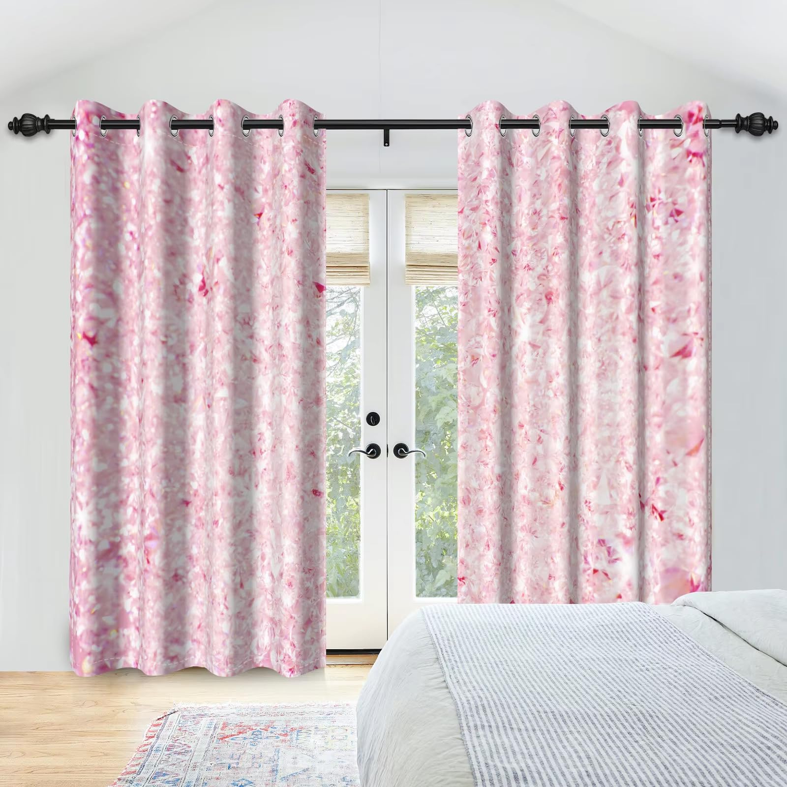 2 Cortinas Rosas con Estampado Floral de Flores de Cerezo para Ventanas, para Sala de Estar, Dormitorio o decoración del hogar (An x Al: 2 x 225 x 265 cm)