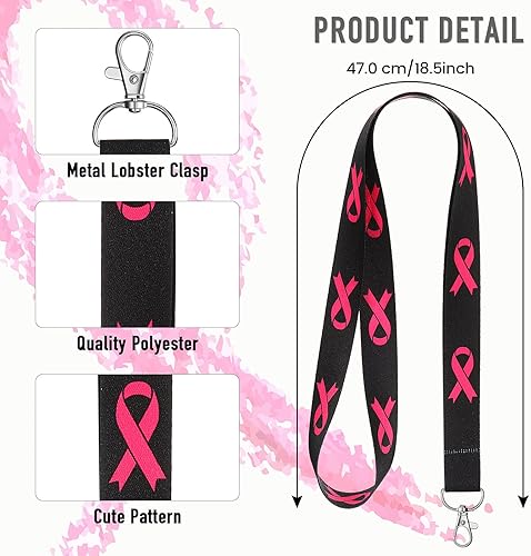 Miniatura 3 de Outus 24 cordones de cinta rosa para concientización sobre el cáncer de mama, insignias de identificación, llavero, bolsa de teléfono (rosa, negro,
