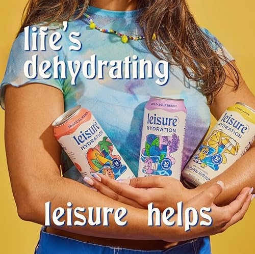 Miniatura 8 de Leisure Project, Bebida de hidratación, paquete variado (latas de 16 onzas, paquete de 12)  Mango tropical, limonada y arándano silvestre  Sin gas,