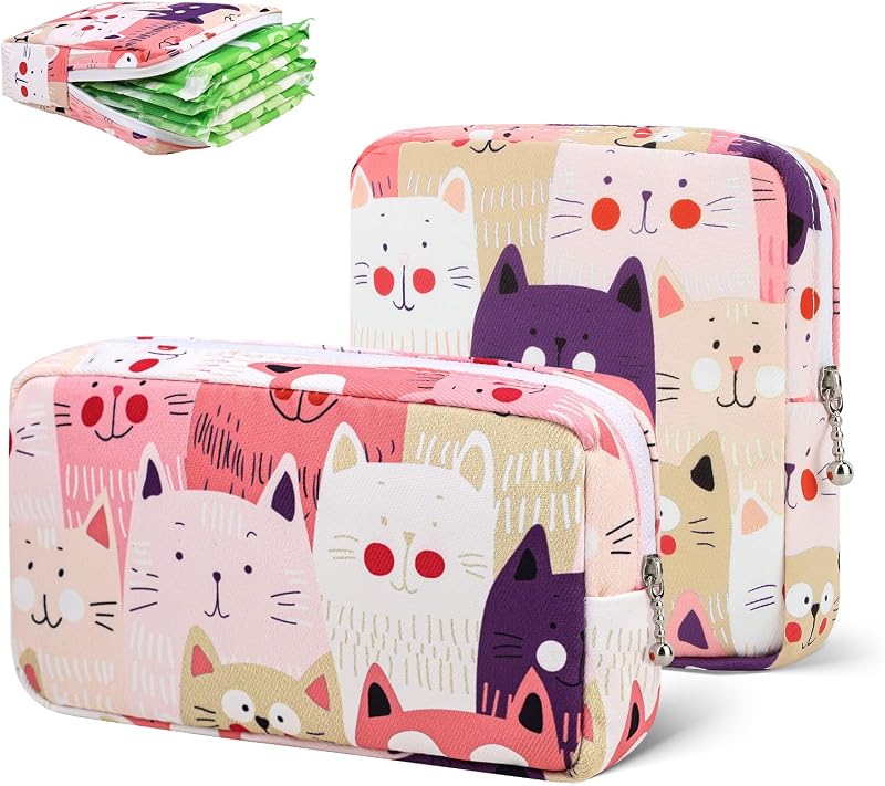 Desing Wish Kit com 2 Necessaires para Absorventes, Estampa de Gatos