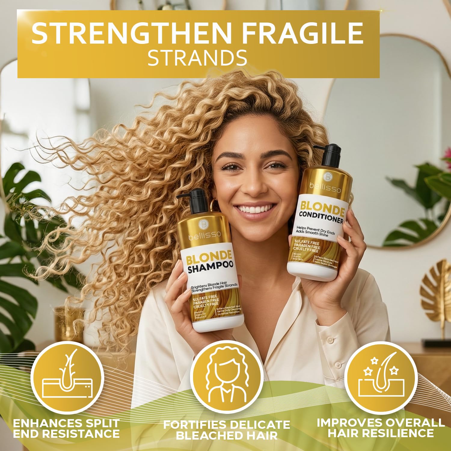 Blonde Shampoo and Conditioner Set - Sulfate Free - For Natural and Color Treated Hair - Zero Paraben Treatment, Moisturizing Salon Formula with Pump - For Women and Men - 16 Fl Oz (Set of 2)