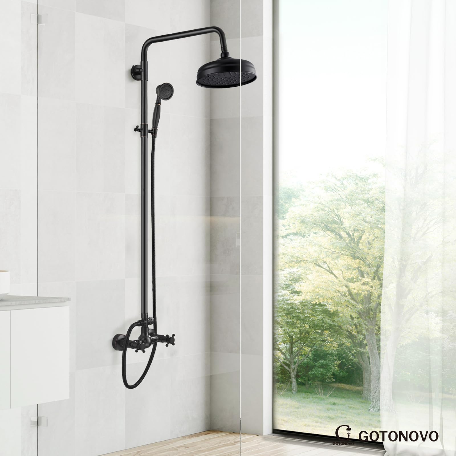 gotonovo Exposed Shower Faucet Set Oil Rubbed Bronze 8 Rain Shower