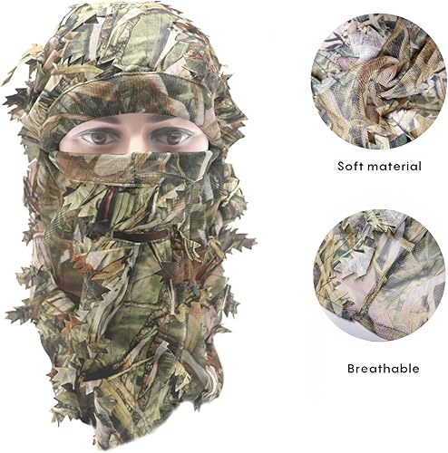 Miniatura 5 de EAmber Ghillie - Sombrero de camuflaje con hojas 3D, máscara de cara completa, accesorios de caza de camuflaje de pavo