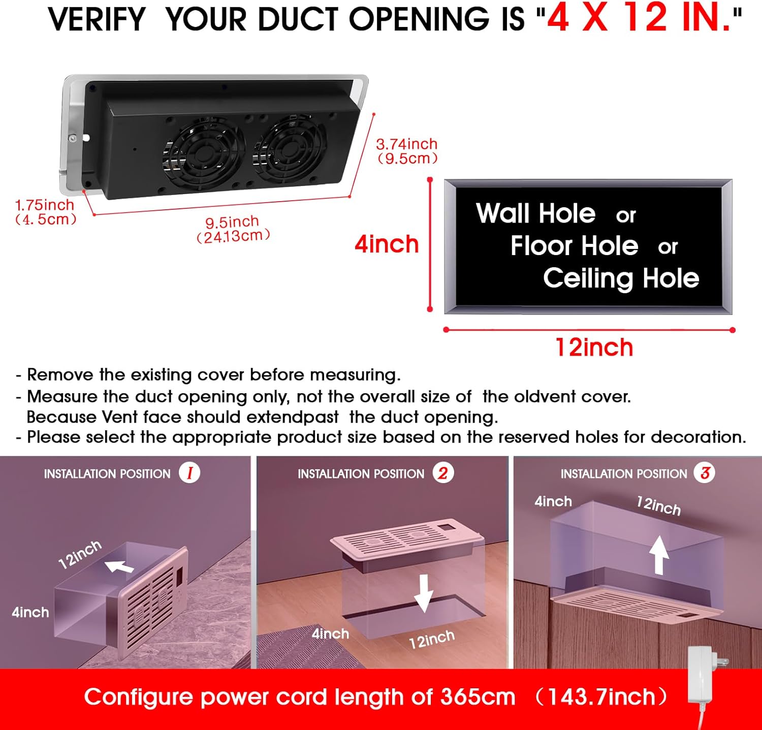 Register Booster Fan Fits 4" x 12" Register Holes, 10-Speed Smart Thermostat AC Vent Fan with Timer Setting and Aroma Function, Air Vents Fans & Heating for Wal