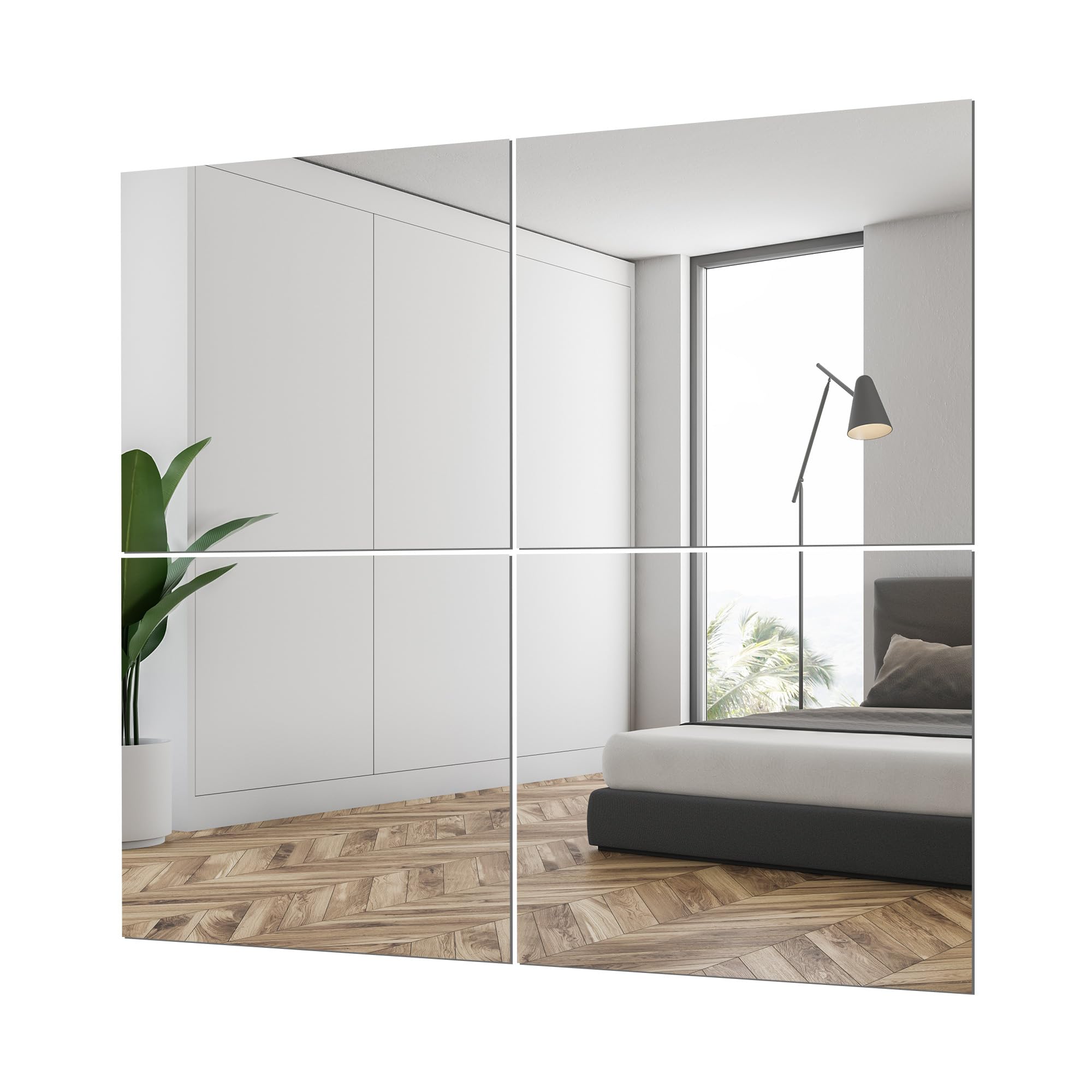 Fab Glass and Mirror Mirror Tiles for Wall -14x14 Pack of 4 | Frameless Wall Mirror | Full Body Wall Mirror | Home Gym Mirror | Self Adhesive Stick On Wall