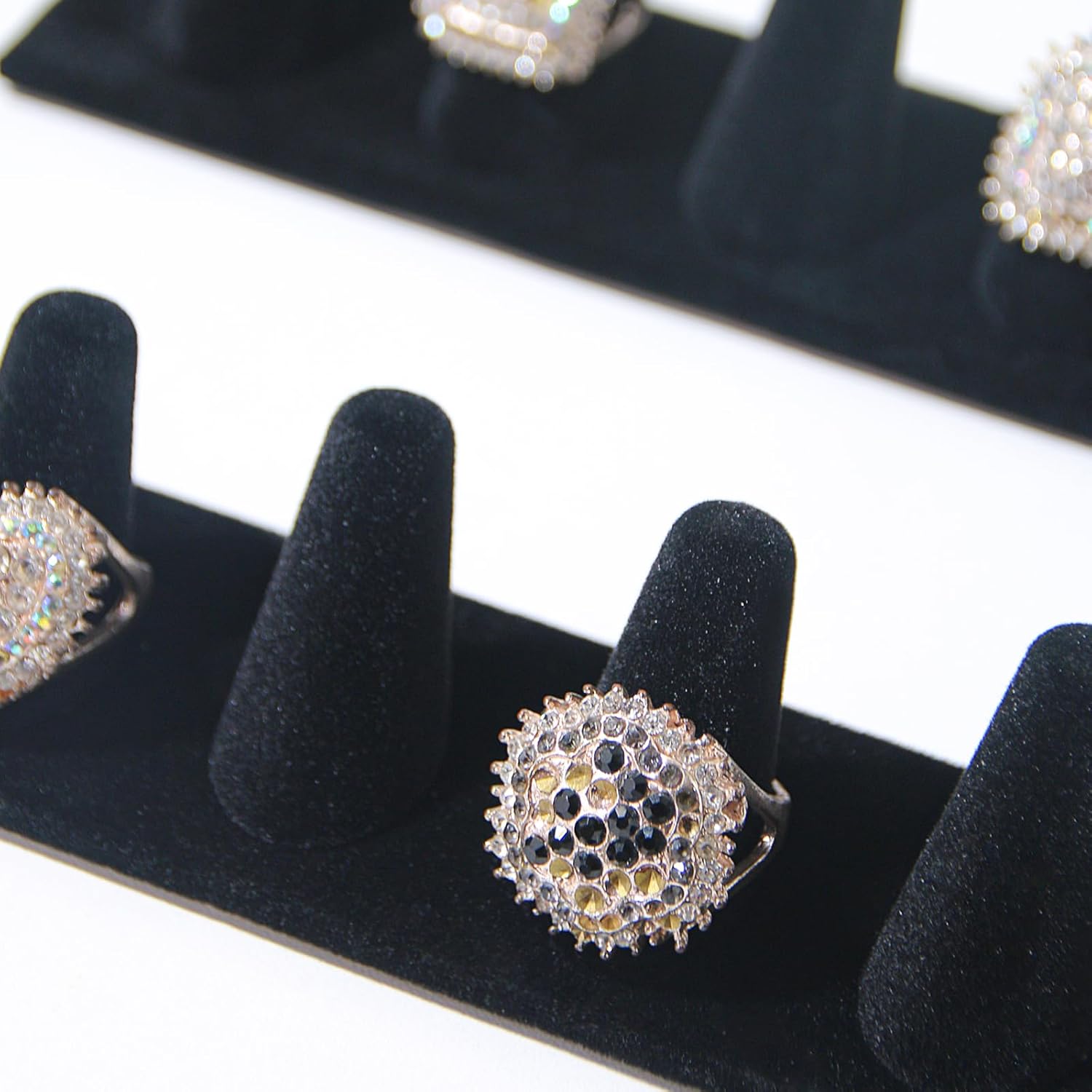 Velvet 6 Finger Ring Display Stand, Ring Holder Organizer, Ring Holder Stand for Selling, Jewelry Ring Storage for Home Desk Drawer (Black 2PC) - Image 2