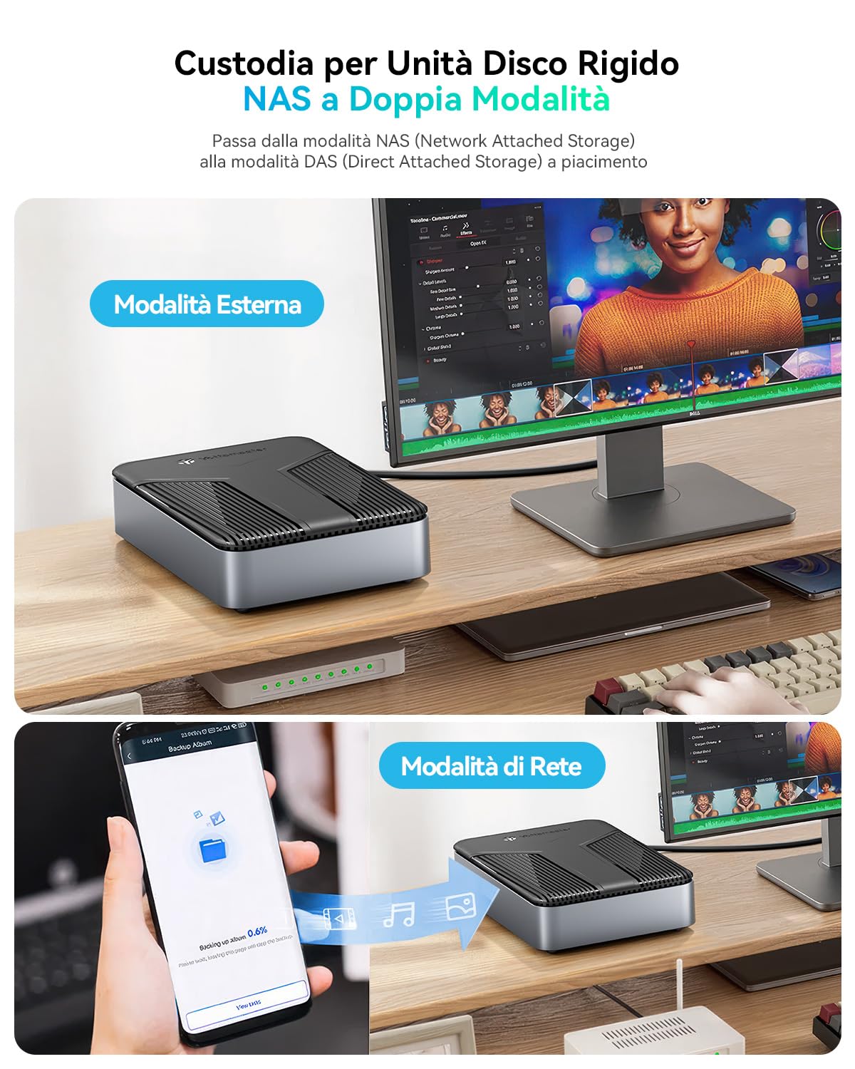 Yottamaster Enclosure Server NAS per 2.5" HDD/SSD SATA, Connessione APP Archiviazione di Rete NAS, Backup Automatico, Crittografia SDVN, Copertura Magnetica, Installazione Senza Strumenti(Senza Disco)