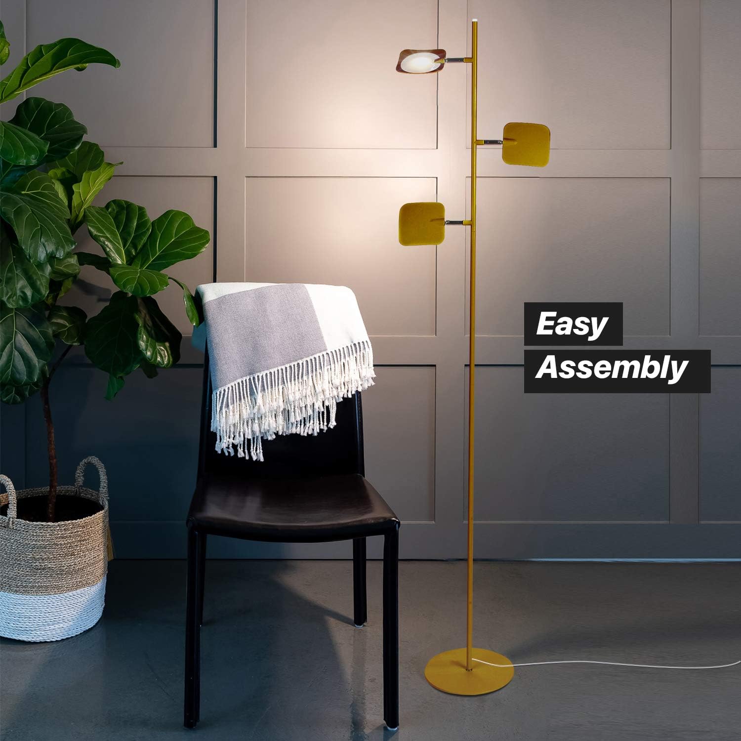 Brightech Tree Floor Lamp for Living Rooms & Offices, Dimmable Standing Lamp for Bedroom Reading, LED Spotlight Floor Lamp, Tall Lamp with Adjustable Panels for Minimal Space Use - Antique Brass