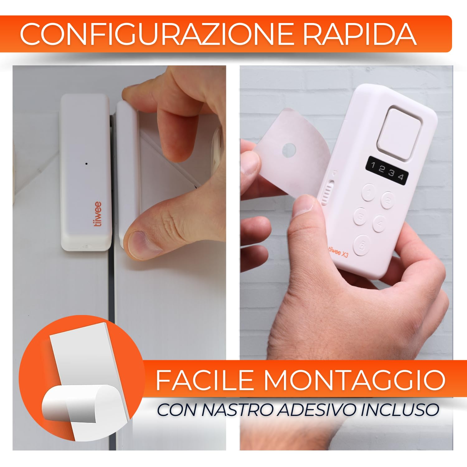tiiwee X3-XL Allarme per la Casa - Sirena forte da 120 dB, 4 Sensori per Porte e Finestre - Nessun Telecomando Richiesto