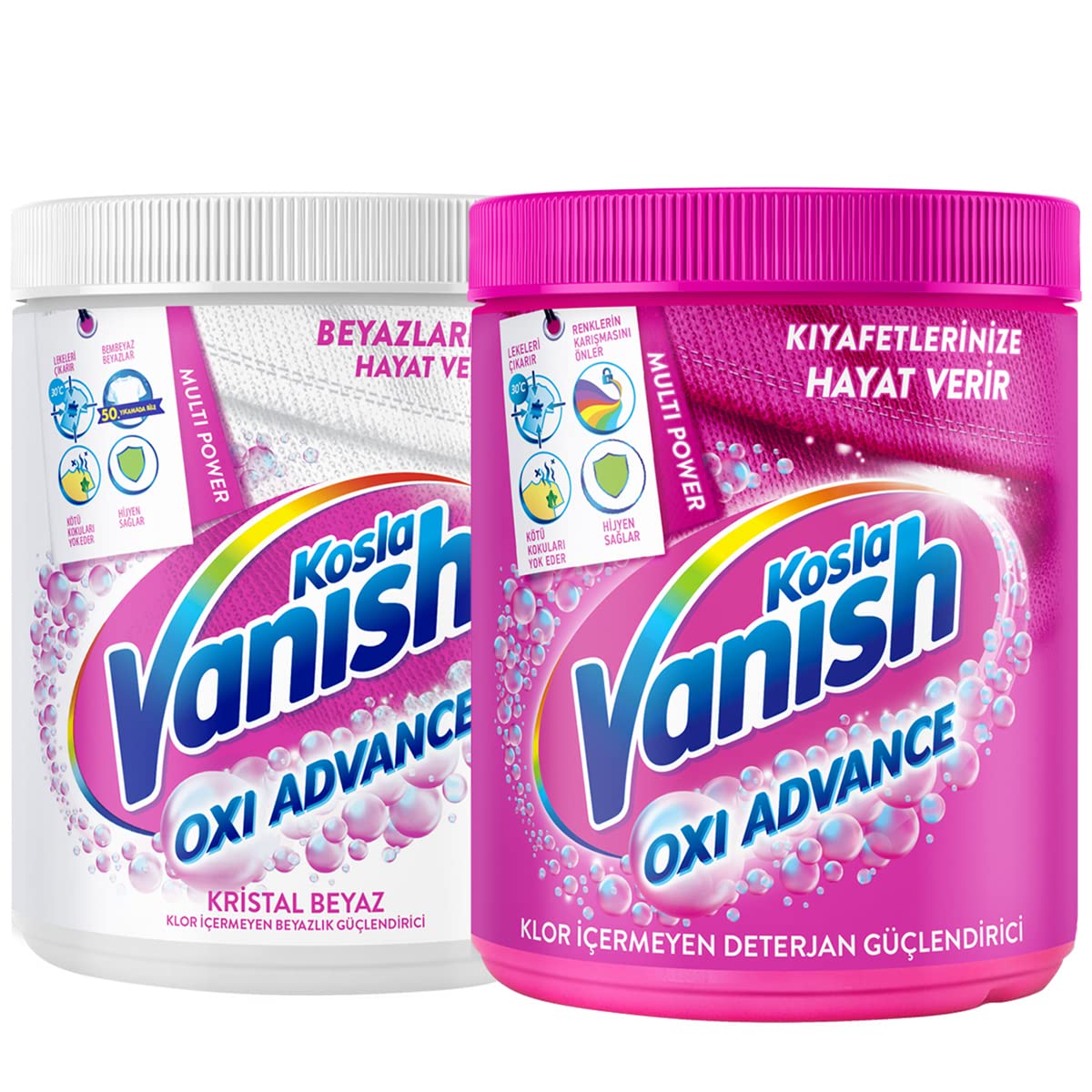 Vanish Kosla Multipower Beyazlar ve Renkliler için Toz Leke Çıkartıcı & Çamaşır Deterjanı Güçlendirici Set (2 x 400 g)