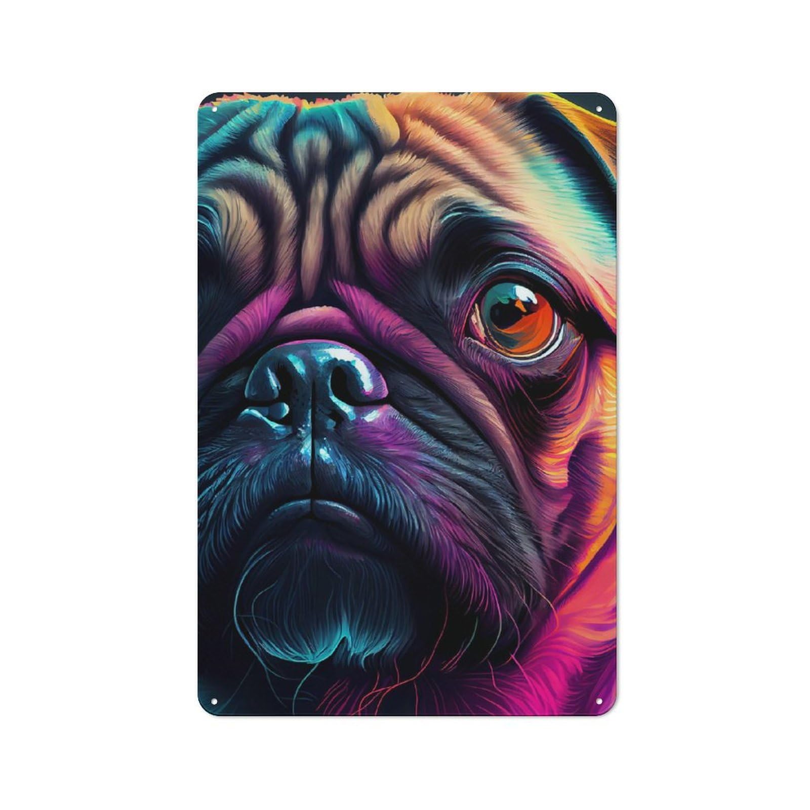 Junmoney Pug Colorful Dog Retro Metal Sign 30X20cm Featuring For Hallway Wall, For Kitchen, Dining Room And Home Bar Wall Decor
