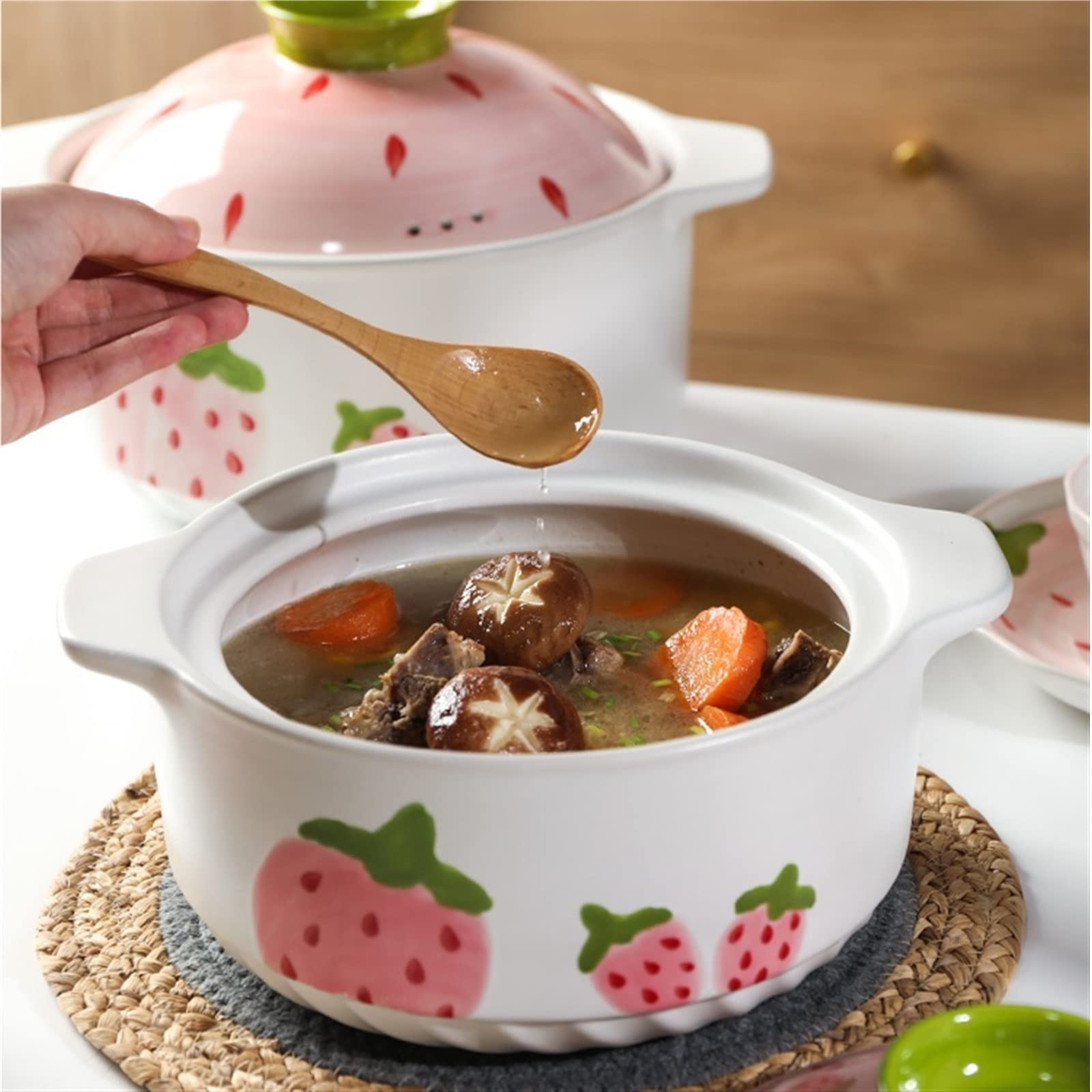 Pentola per brodo, casseruola per Fragole per preparare zuppa, pentola per stufato, fornello a Gas Domestico, pentola in Ceramica Resistente alle Alte Temperature, pentol