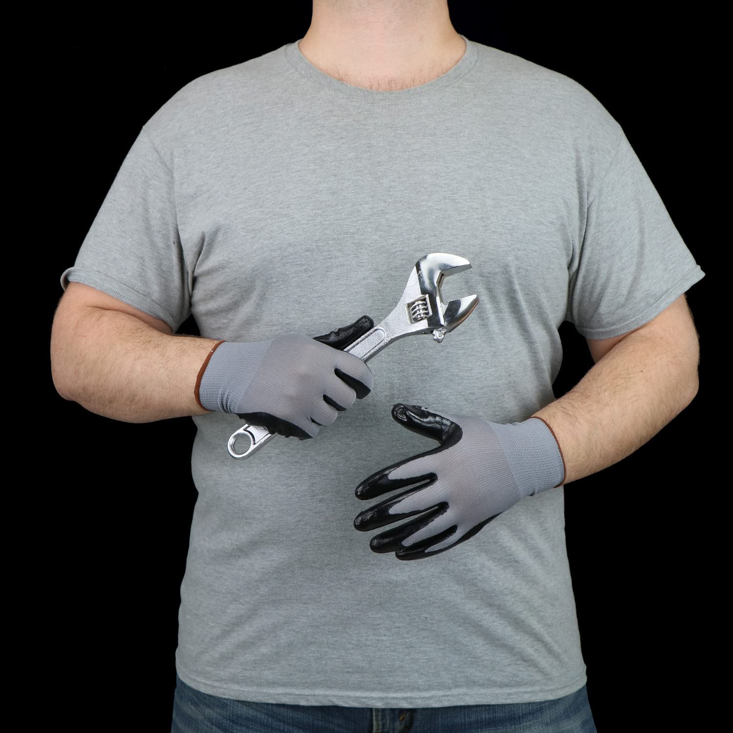 West Chester Men's Nitrile Coated Polyester Shell Work Gloves, High-Dexterity, Non-Slip Grip, Abrasion Resistant, Gray, X-Large (37130-XL)