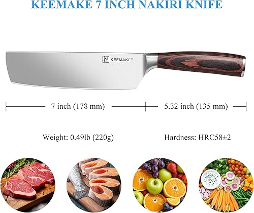 Miniatura 24 de KEEMAKE Cuchillo de carnicero de 7 pulgadas, cuchillo de carne resistente con acero inoxidable alemán de alto carbono 1.4116, cuchillo para verduras