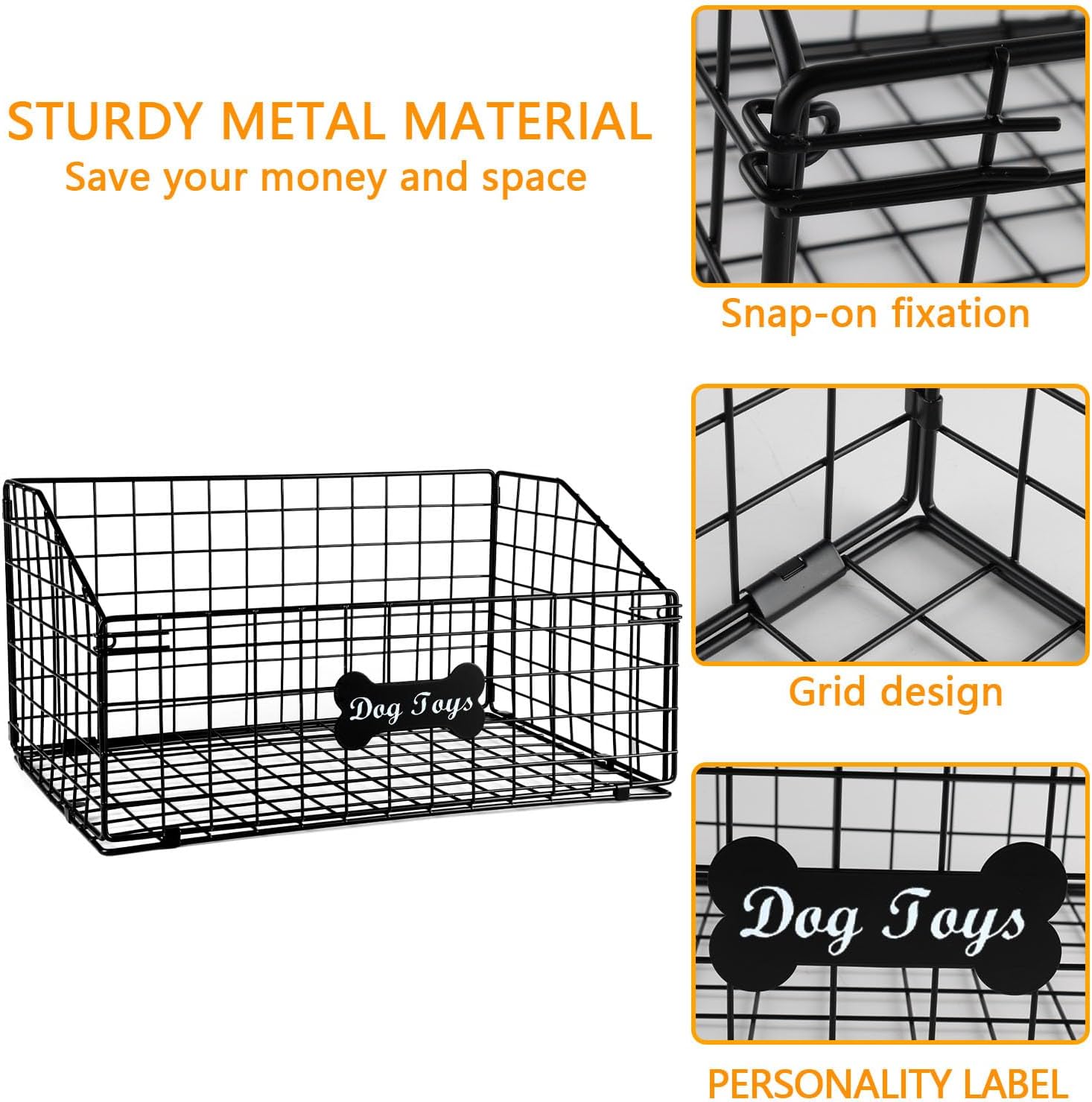 Dog Toy Basket, Large Storage Bin, Metal Toy Storage Organizer for Living Room Pet Toys Basket with Handles Stylish Fabric Dog Toys Bin for Dogs and Small Pets,Sturdy Pet Baskets Organizer
