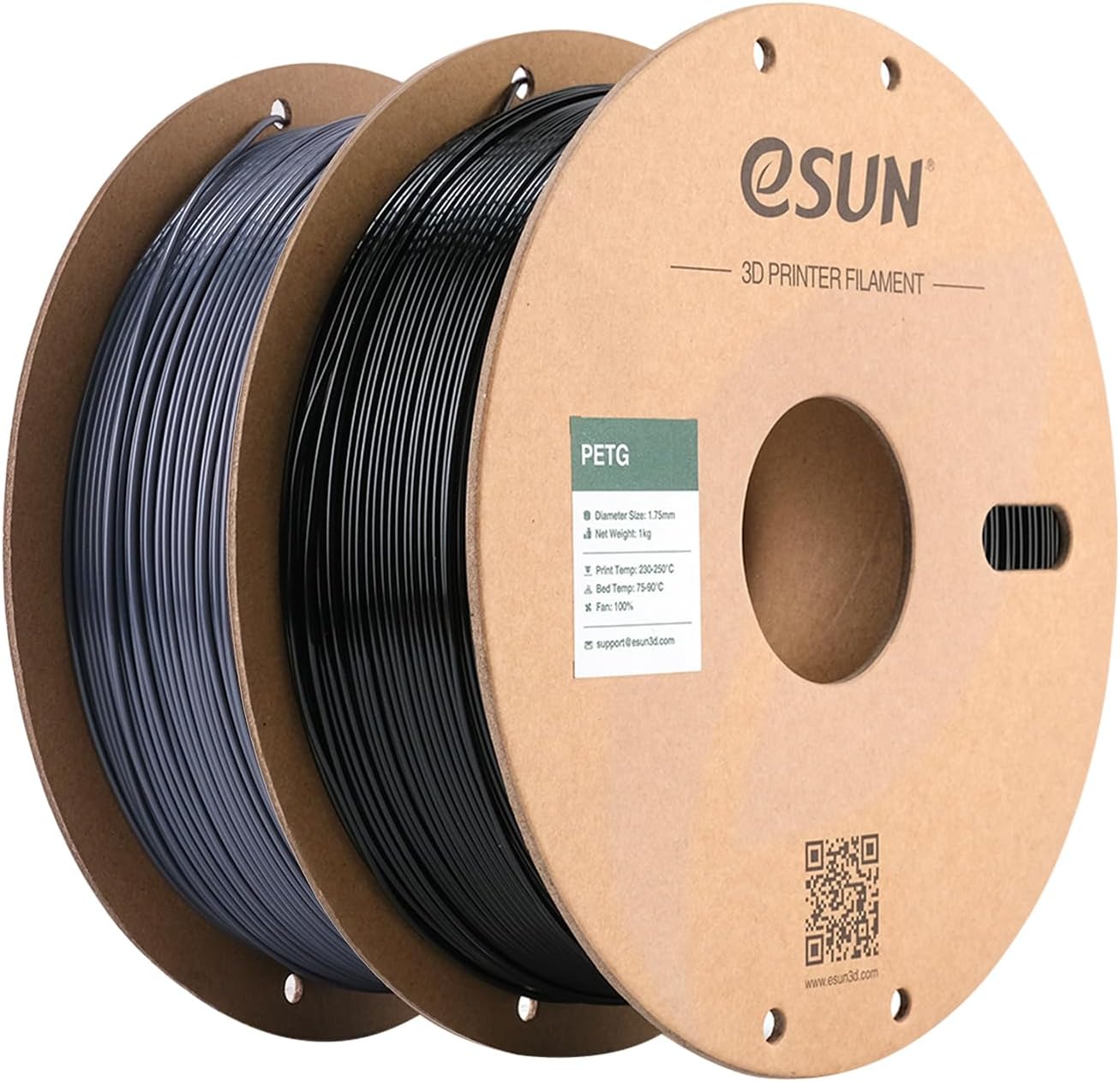 eSUN PETG Filament 1.75mm, 3D Printer Filament PETG, 1KG per Spool, 2 Spools 3D Printing Filament for 3D Printers, Solid Black + Solid Grey