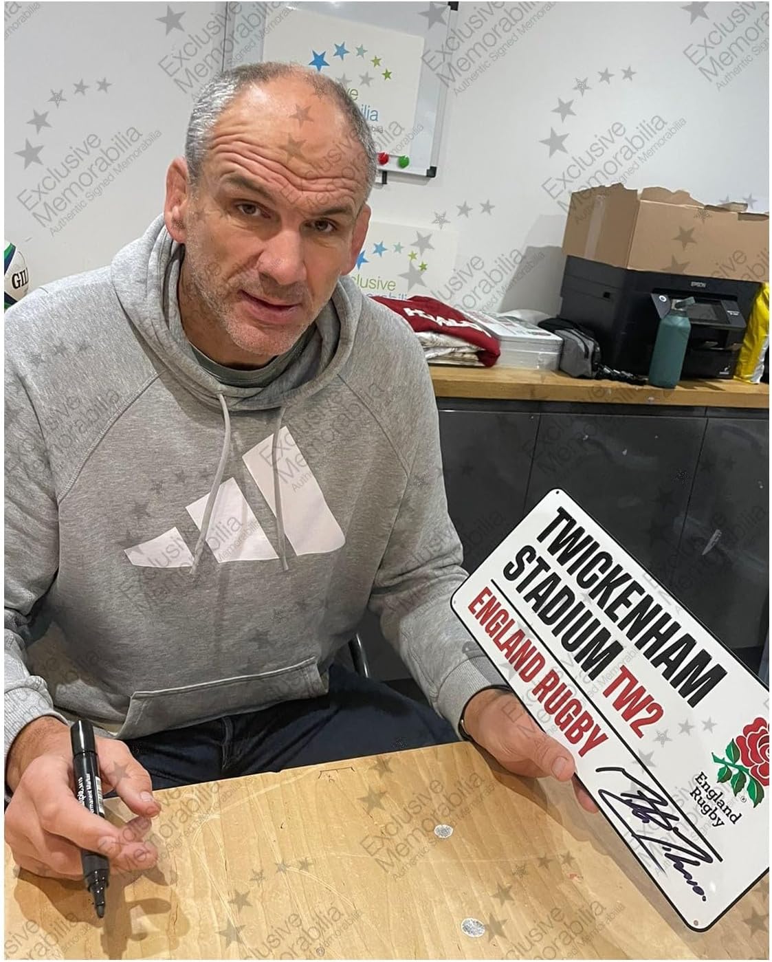 Martin Johnson Signed England Rugby Street Sign. Framed
