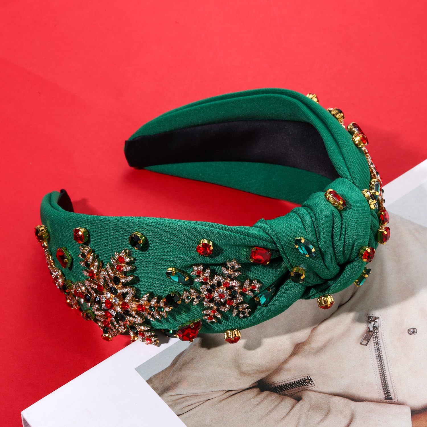 Christmas Headband for Women Jeweled Xmas Snowflake Headband Embellished Crystal Pearl Knotted Headbands Wide Top Knot Holiday Hairband Christmas Hair Accessories Festive Outfits Gifts (Snowflake 1) - Image 4