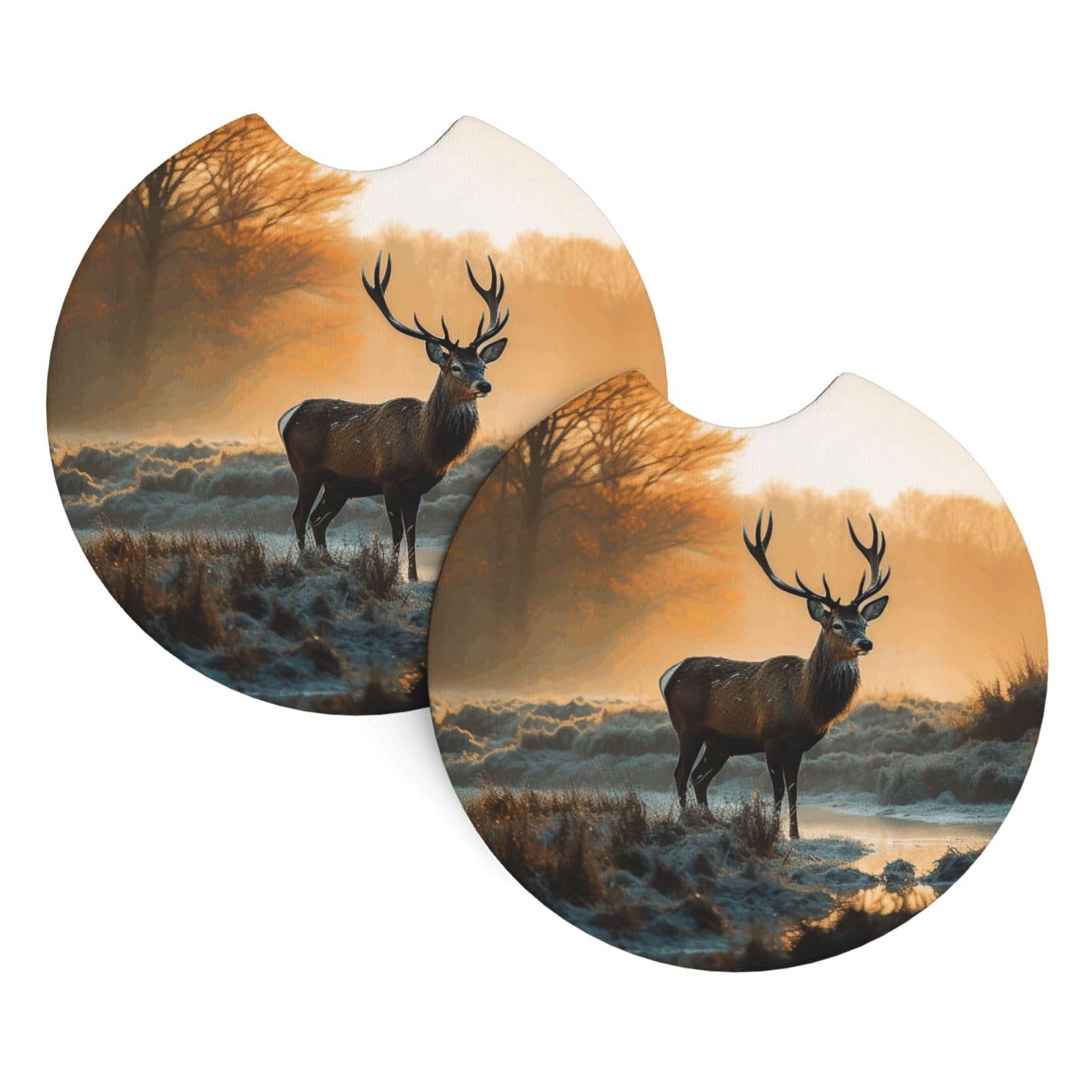 2 Pack Car Coaster for Cup Holders Landscape Deer Car Cup Coaster 2.7" Neoprene Non-Slip Automotive Cup Mat Universal Auto Car Interior Accessories for Women Men Cup Pad