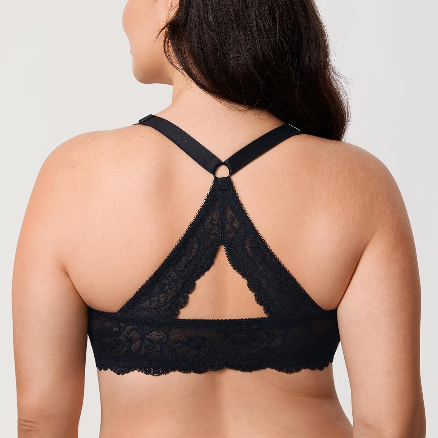 DELIMIRA Women's Front Closure Racerback Bra Sheer Mesh Plus Size Full Coverage Underwire Unlined Bras - Image 2