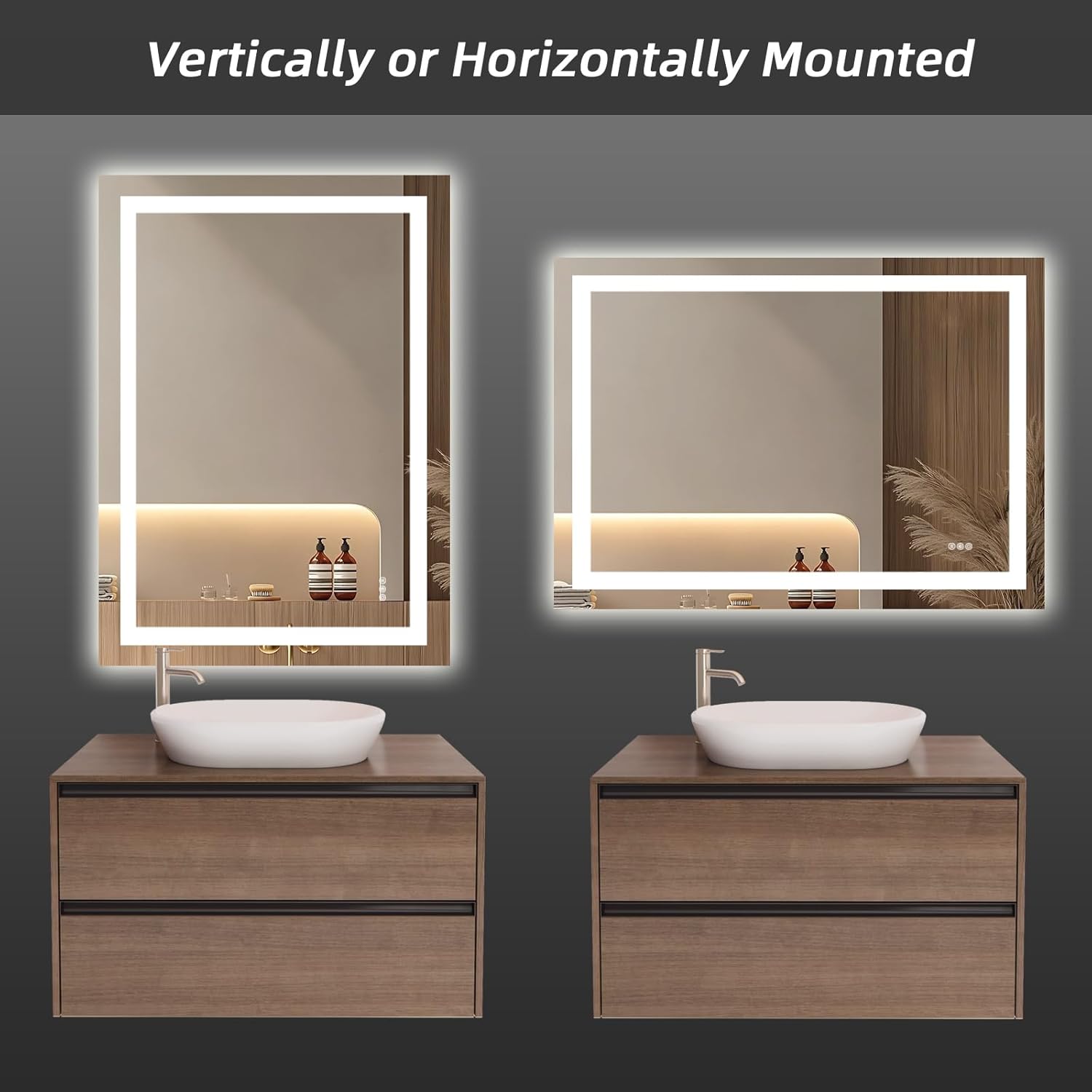 LED Bathroom Vanity Mirror 28x36 with Front and Backlight, Wall Vanity Mirror Stepless Dimmable, Anti Fog Memory Mirrors for Over Sink，Double Smart Mirror for Bathroom