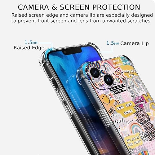 Miniatura 3 de Funda con diseño de collage de citas positivas para iPhone 14 Plus, funda hippie de patrón estético indie para adolescentes y mujeres, funda única