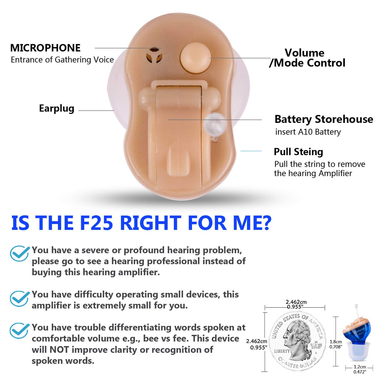 Digital Hearing Amplifier Adults Seniors - Personal Sound Amplifier PSAP with Noise Reduction and Feedback Cancellation (Left Ear)