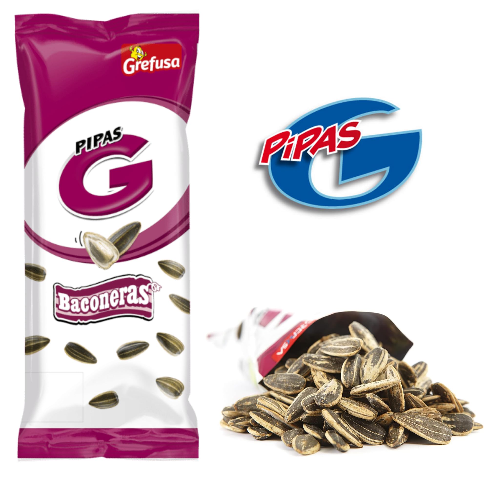 Grefusa Pipas G Baconeras 14 x 100 gramos Bolsas Pipas Sabor a Bacon