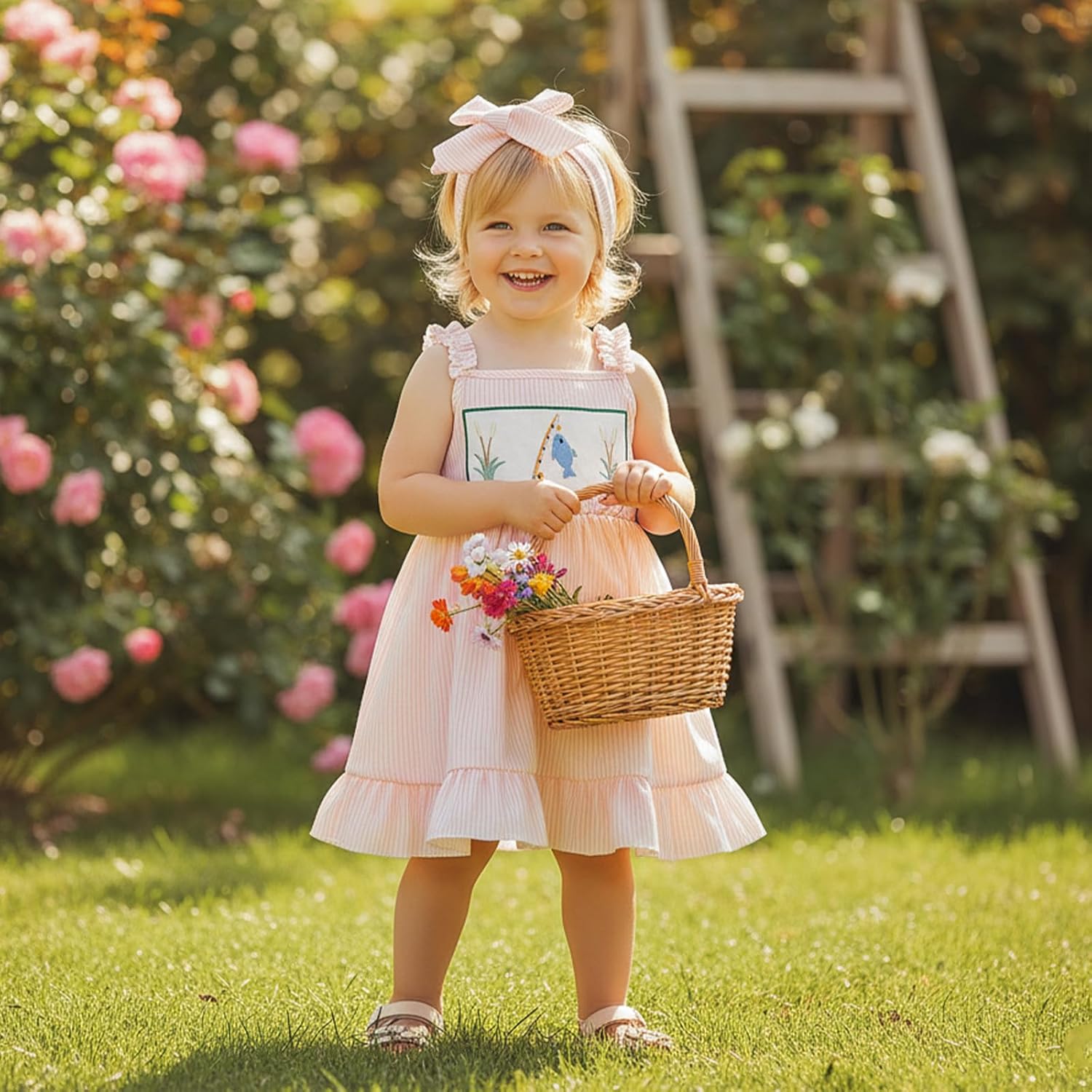 Toddler Baby Girl Dress Fish Sleeveless Stripes Ruffle Dresses Little Girls Summer Clothes Cute Kids Fishing Outfit - Image 5