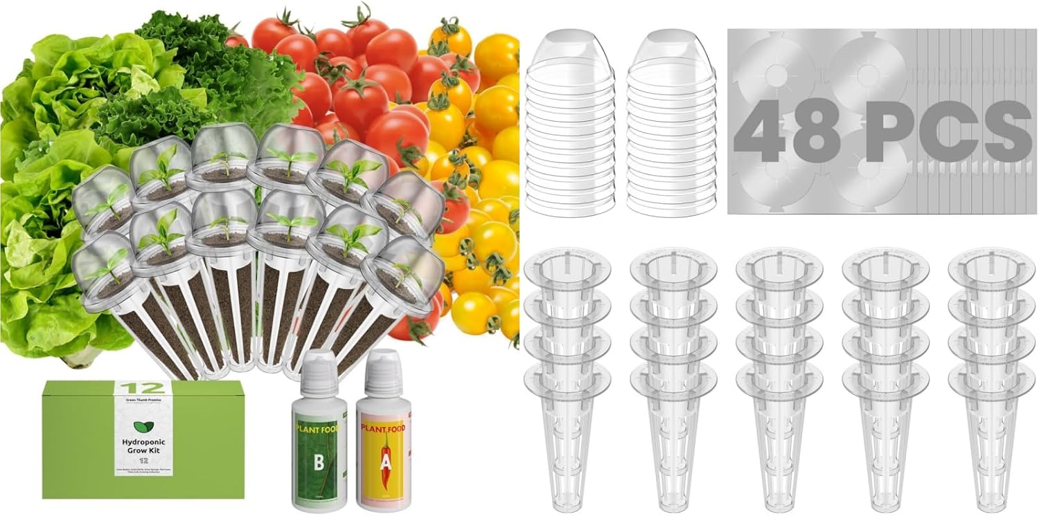 inbloom Organic Salad Green Seed Pod Kit and 20pcs Grow Baskets, 20pcs Grow Domes, 48pcs Grow Labels