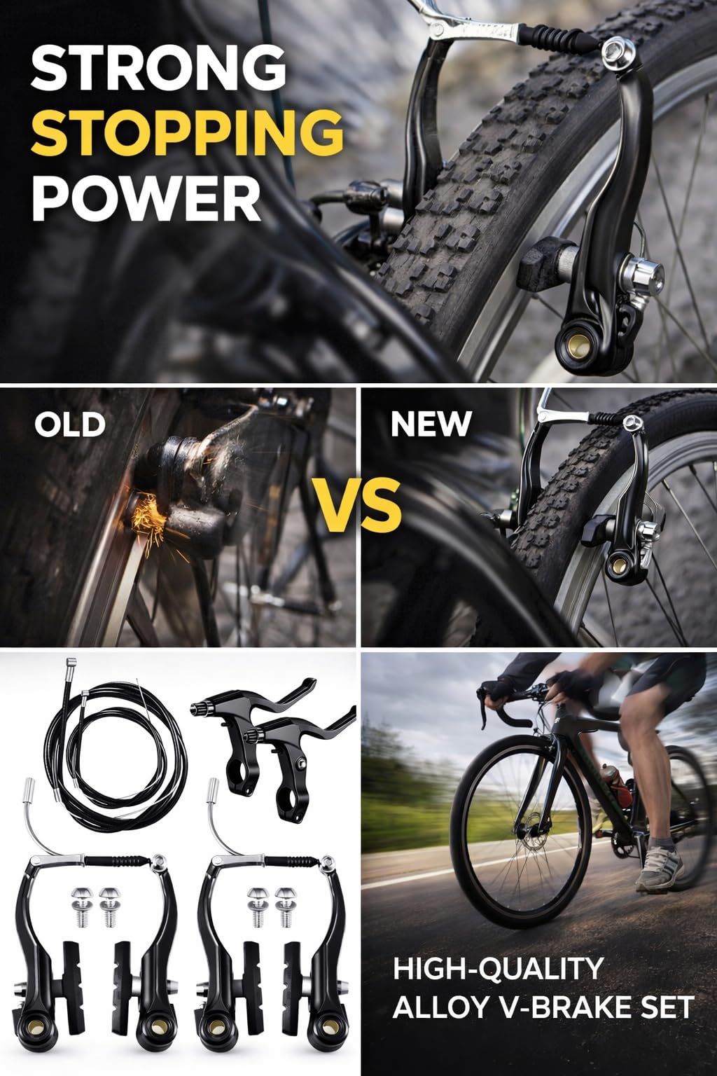 Universal Bicycle V-Brake Set Front & Rear – Alloy Rim Brake Kit with Levers, Cables & Pads | Complete Mechanical Cycle Brake Replacement for MTB, Road & Hybrid Bikes (Black) 3