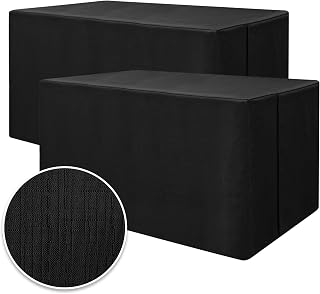 Black Linen Textured Fitted Table Covers For 6Ft Rectangle Tables 2 Pack