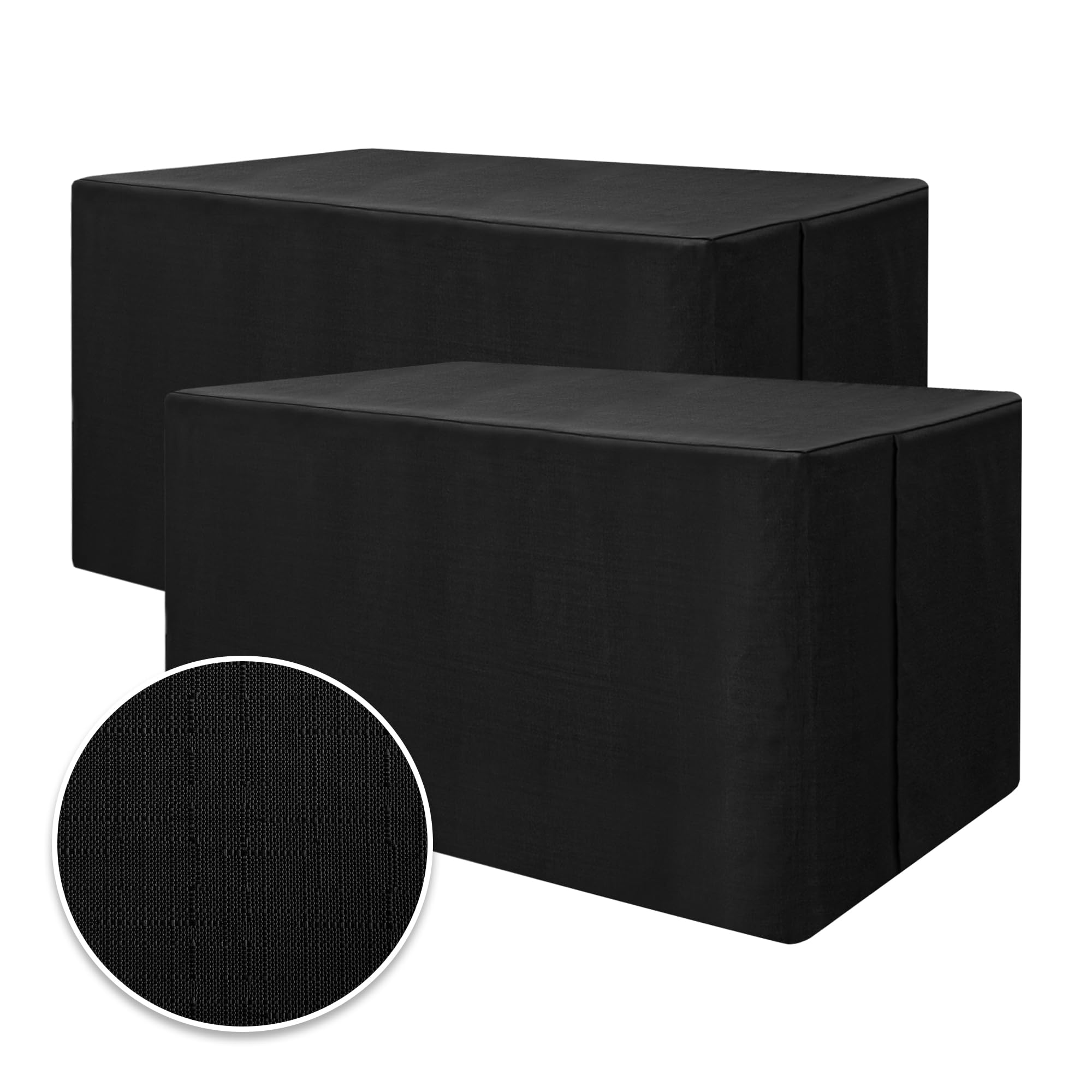 Photo 1 of HolidayIdeas 2 Pack Fitted Table Covers Rectangle - 96 x 30 Inch - Black Linen Textured Tablecloths for 8 Foot Tables, Fabric Tableclothes for Party, Wedding, Trade Show