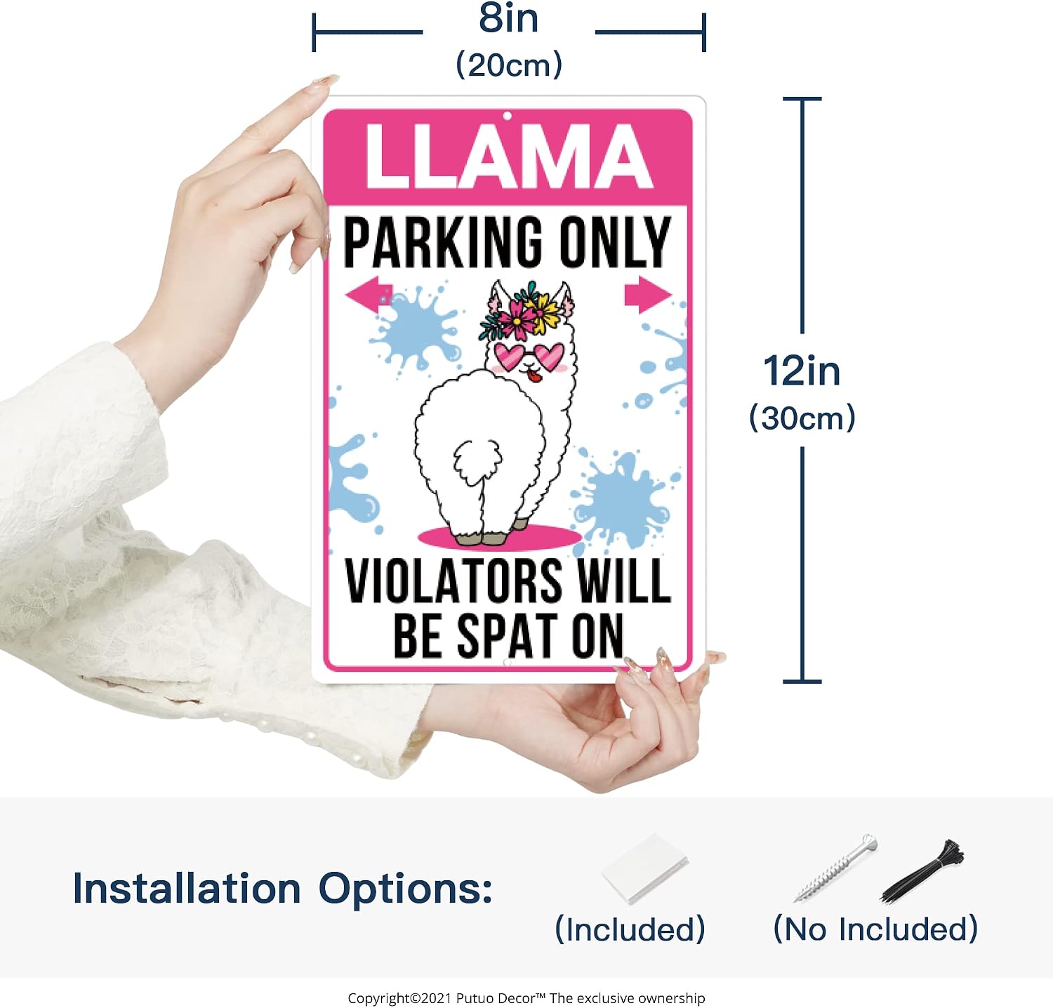 Putuo Decor Llama Parking Only Sign, Llama Metal Wall Decor, Birthday Decorations for Girls, Women, 12 x 8 Inches Aluminum image 2