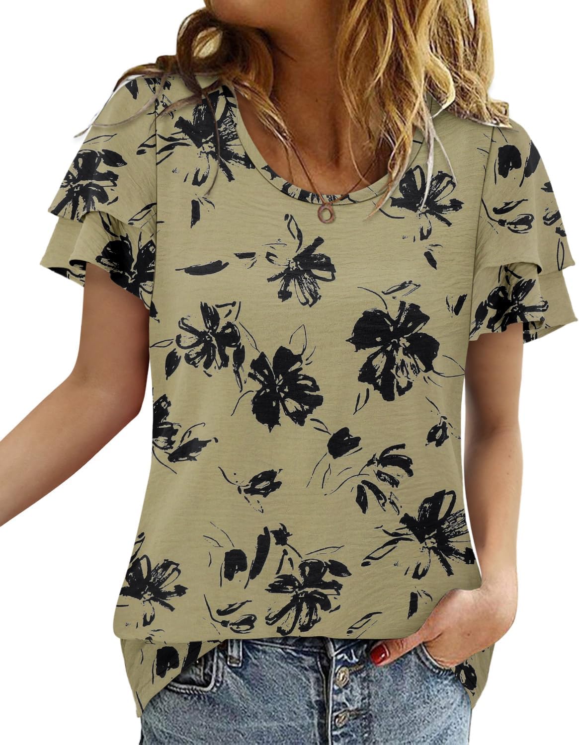 CRAZY GRID Women's Shirts Summer Casual Crewneck Short Sleeve Blouses Cute Floral Print Tunic Tops - Image 2