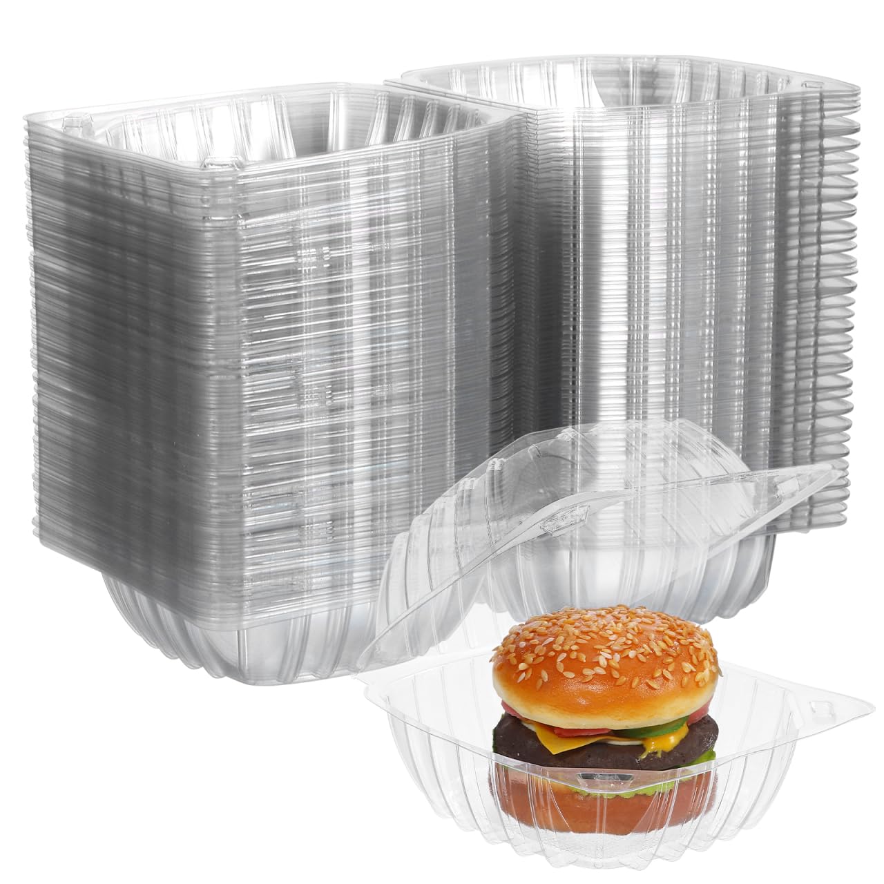 PartyKindom 100 contenitori trasparenti per alimenti da asporto, trasparenti, per insalata, sandwich, cupcake, dessert, hamburger, chiusura a scatto, 15 x 15 cm