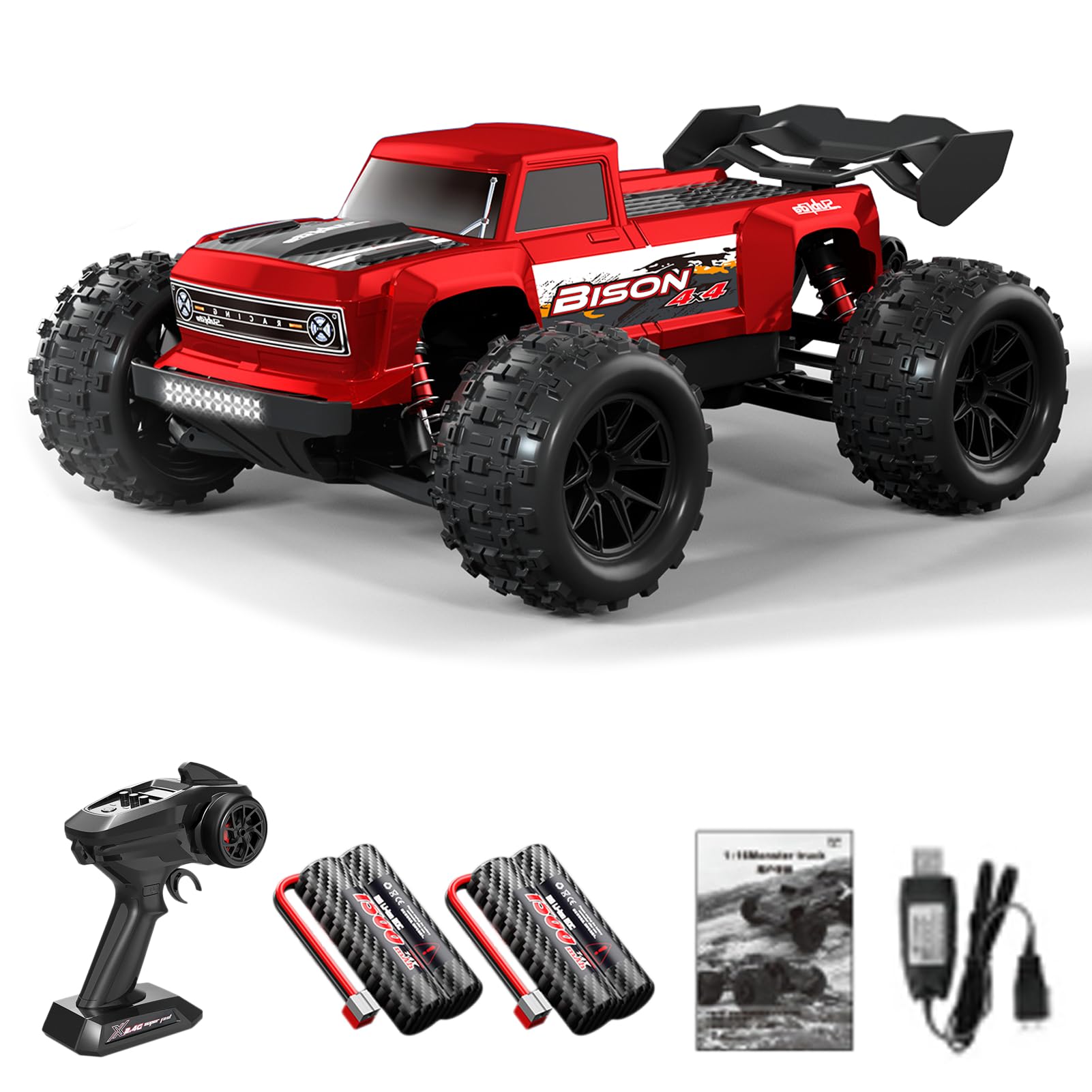 Hylukon 1:16 Scales Remote Control Cars, 36KM/H RC Crawler 2.4G 4WD All Terrain Off-road Vehicle with LED Light, High Speed RC Truck RC Climbing Car Gift Toy for Adult