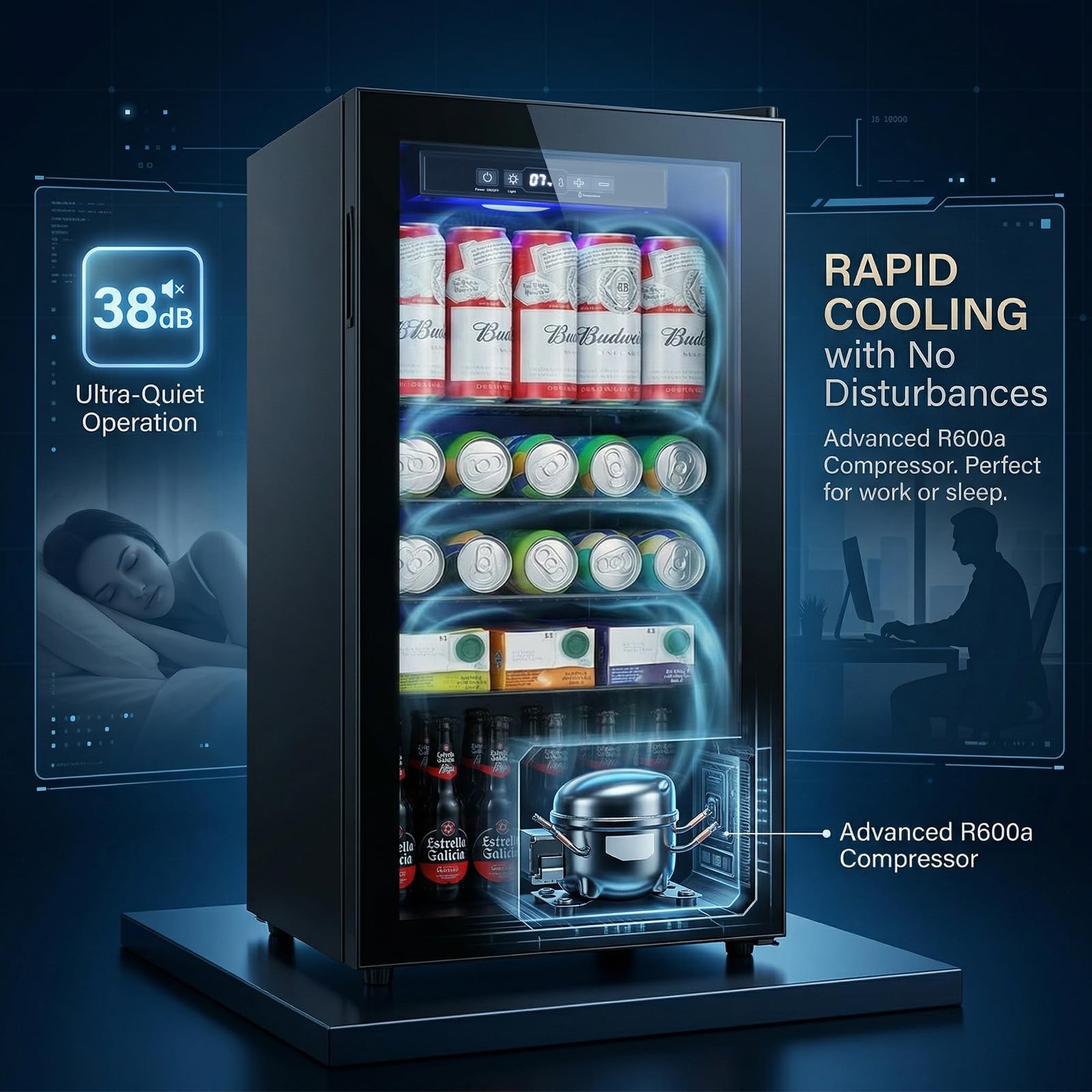 Anypro Mini Fridge 130 Can Beverage Refrigerator Cooler, 3.2 Cu.Ft Drink Fridge For Soda Wine Beer, Beverage Fridge With Glass Door For Home Office Bar, Digital Temperature Control, Adjustable Shelves on Fridge.com - View 4